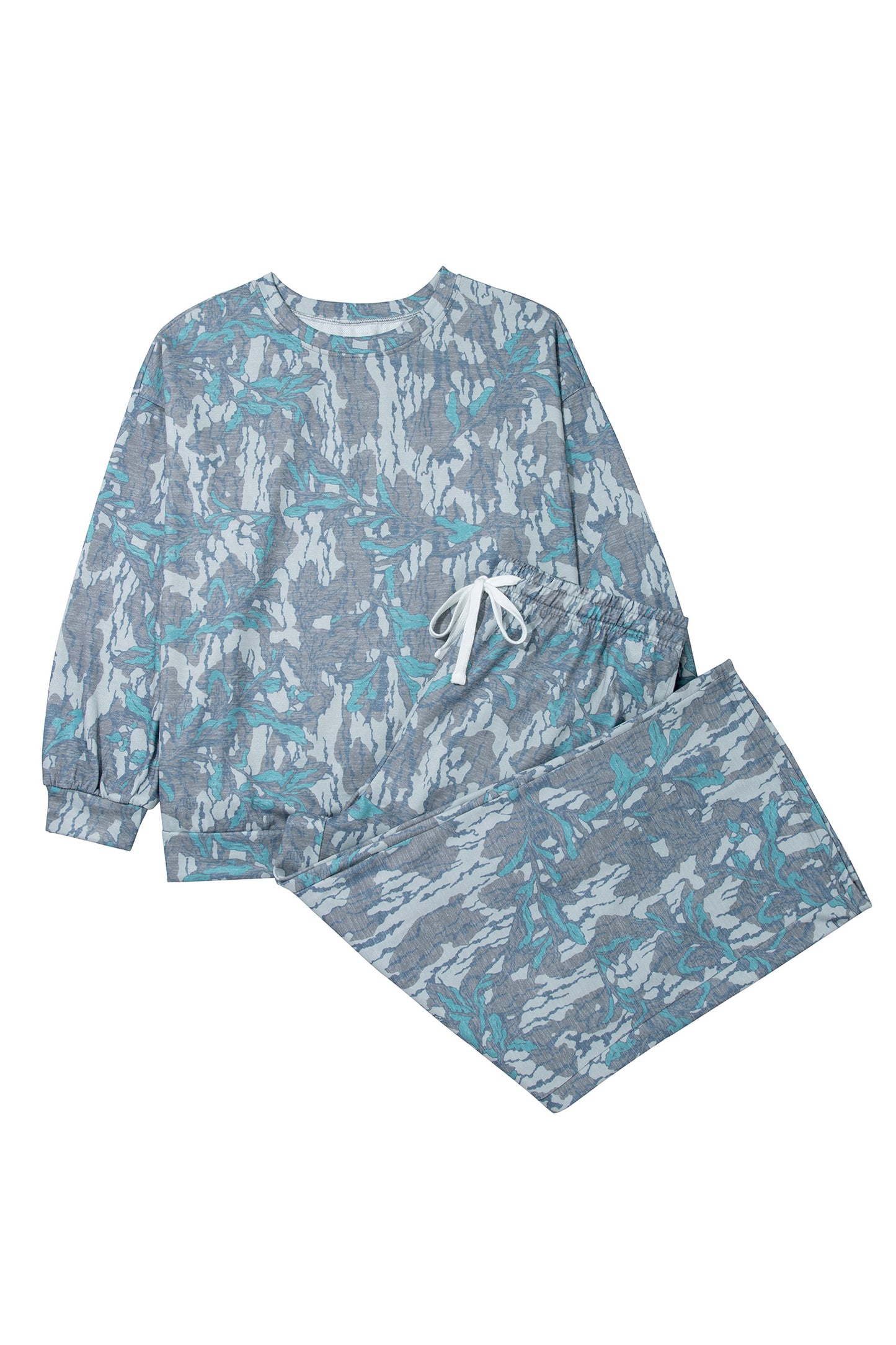 Multicolour Abstract Botanical Print Plus Size Pullover Drawstring Pants Set