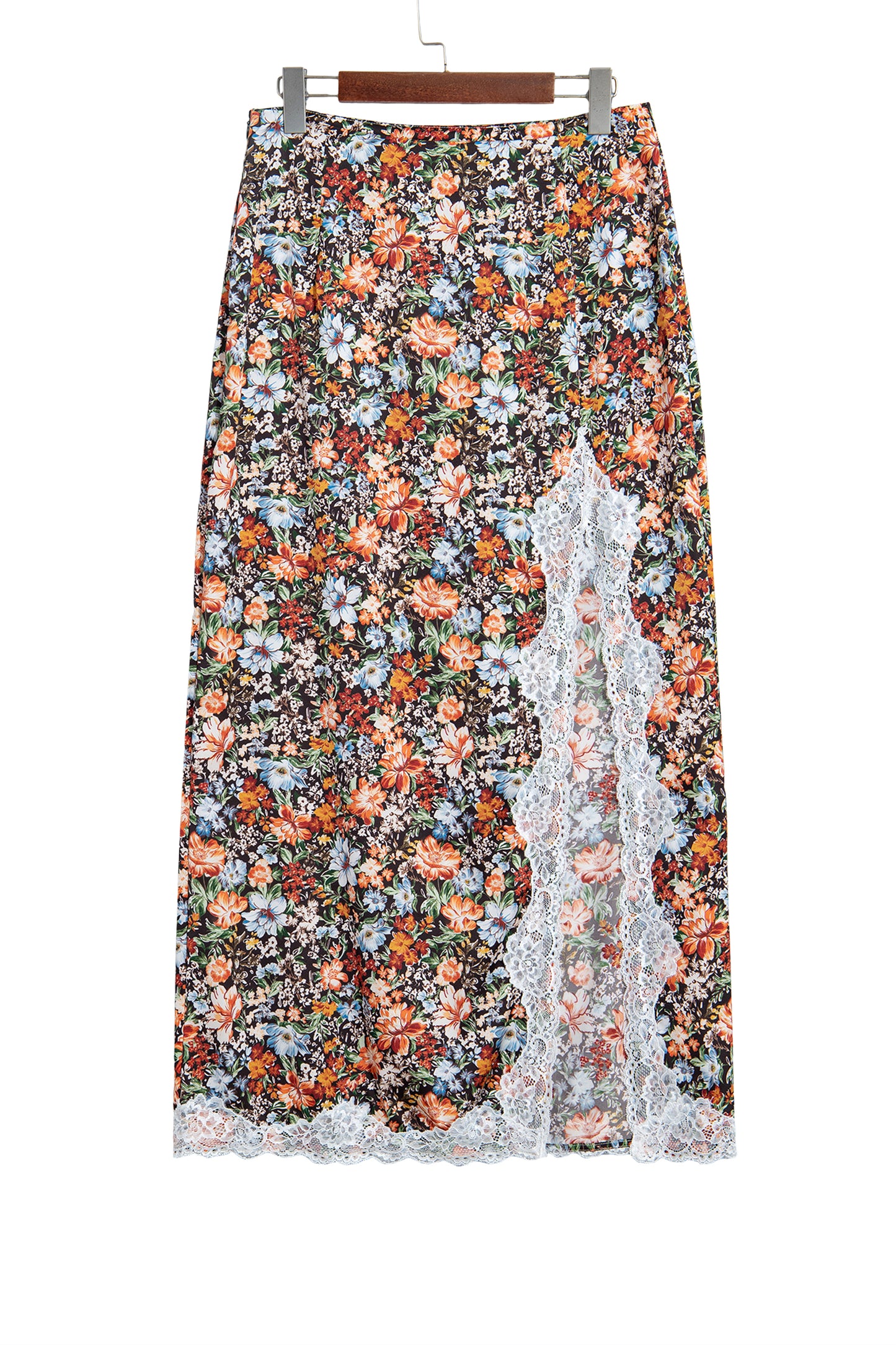 Khaki Cheetah Print Trim Split Long Western Skirt
