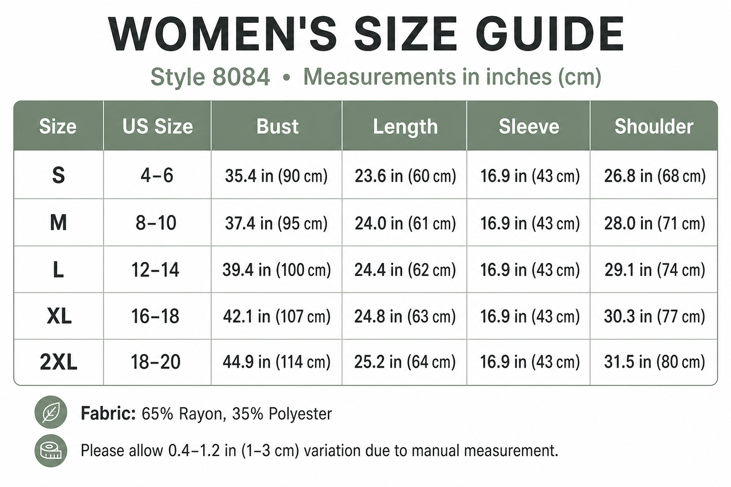 Style 8084 women's US size guide