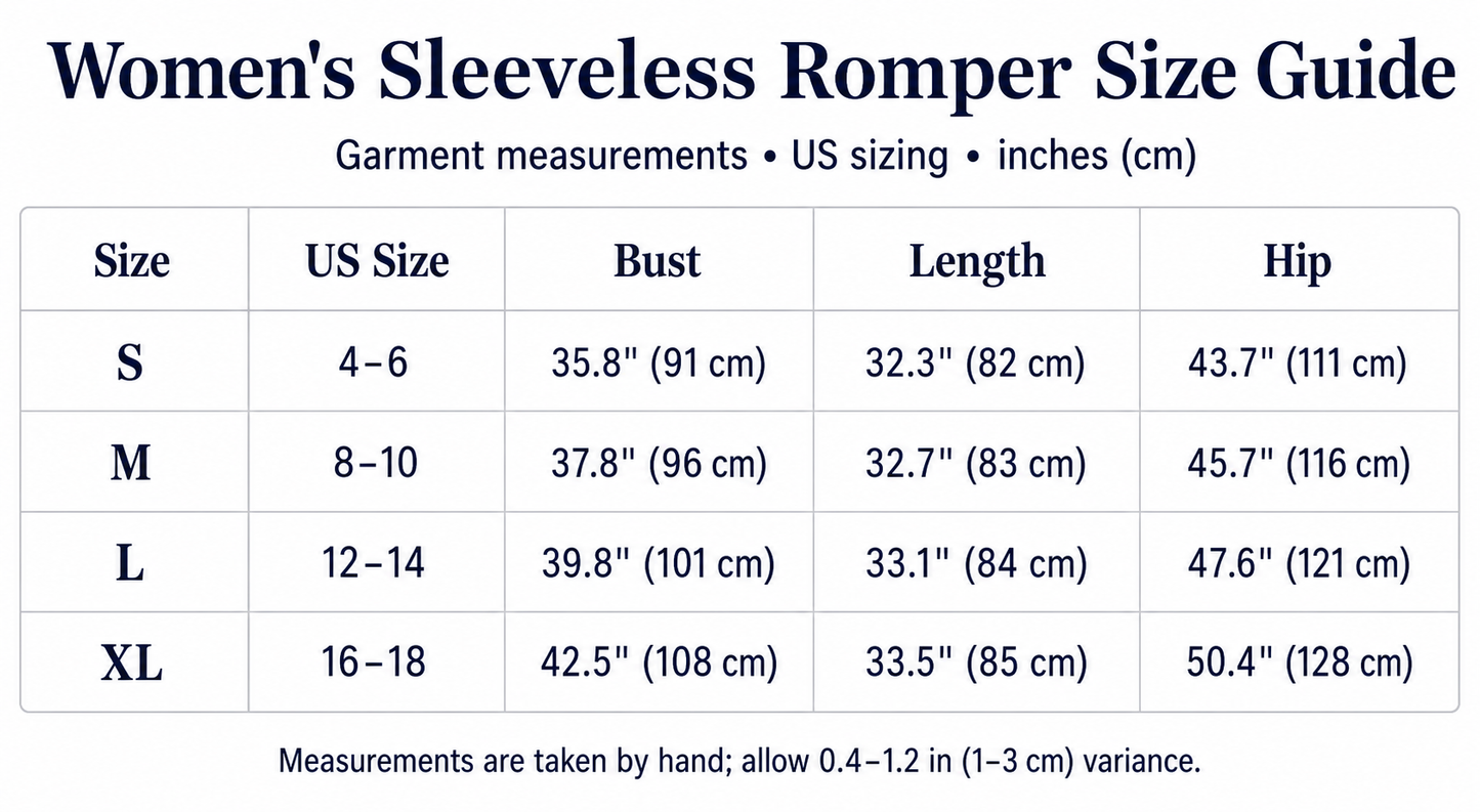 Women's US size guide with inches and centimeters
