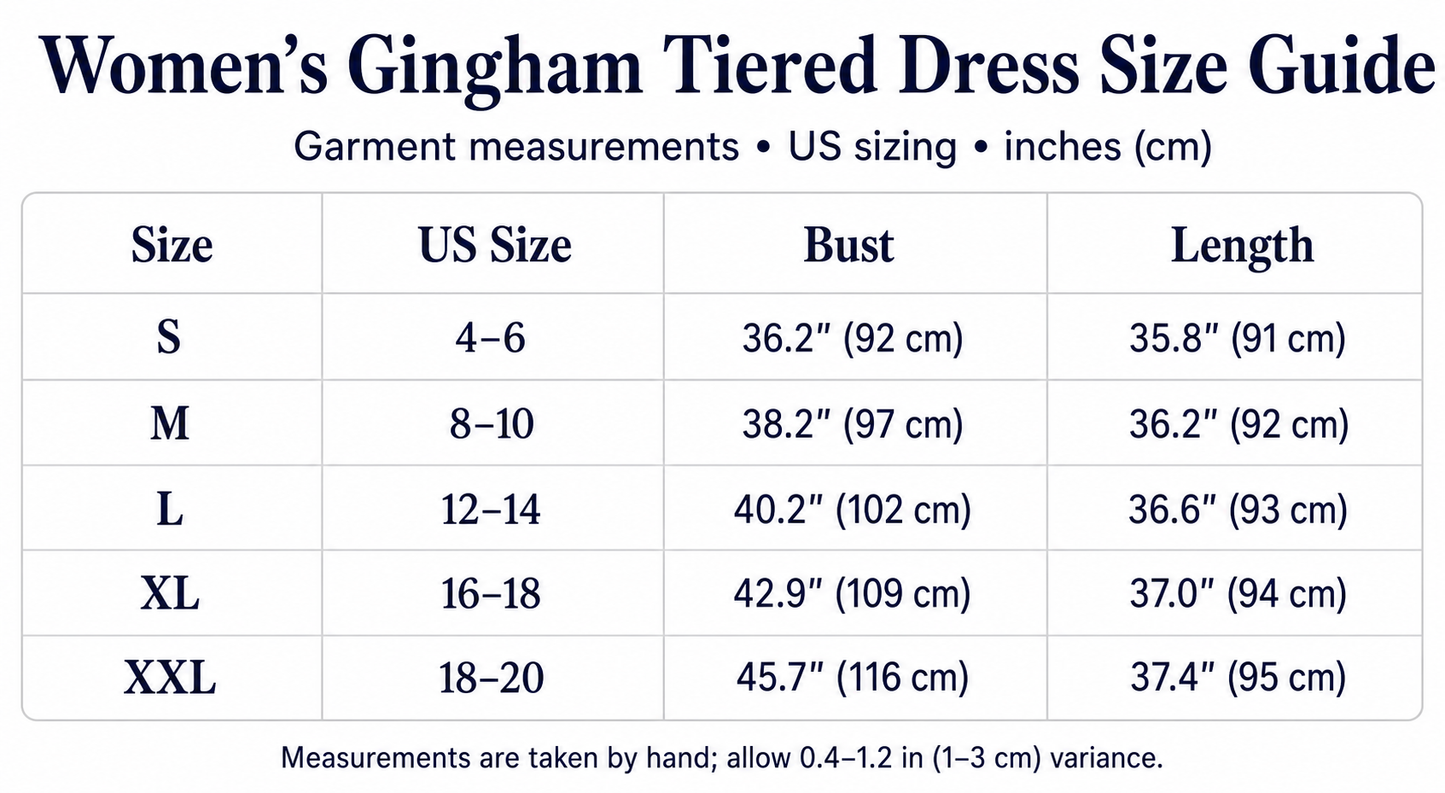 Women's US size guide with inches and centimeters