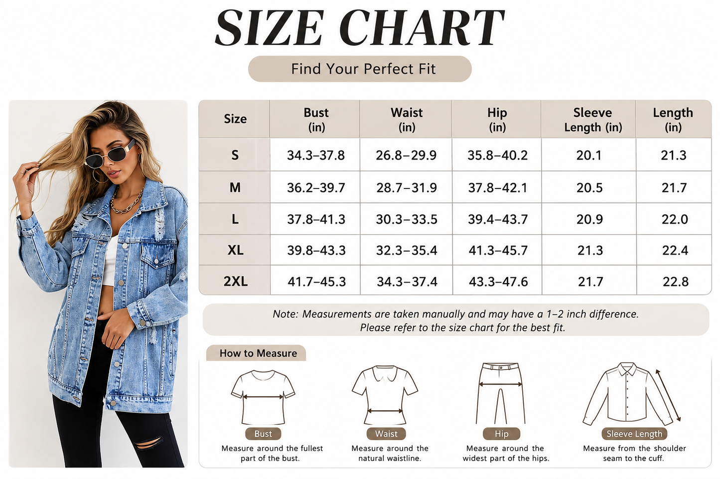 Women’s Long Oversized Denim Jacket – Boyfriend Fit Ripped Distressed Jean Coat