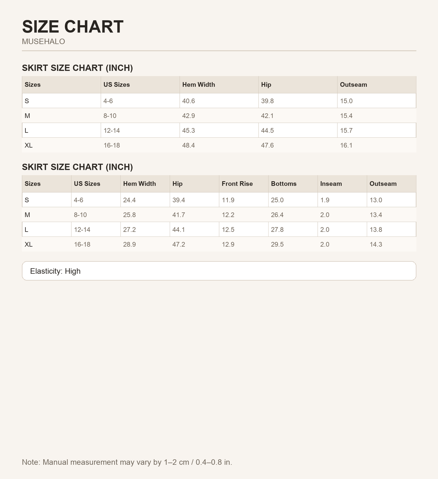 Black Polka Dot Mini Skort size chart