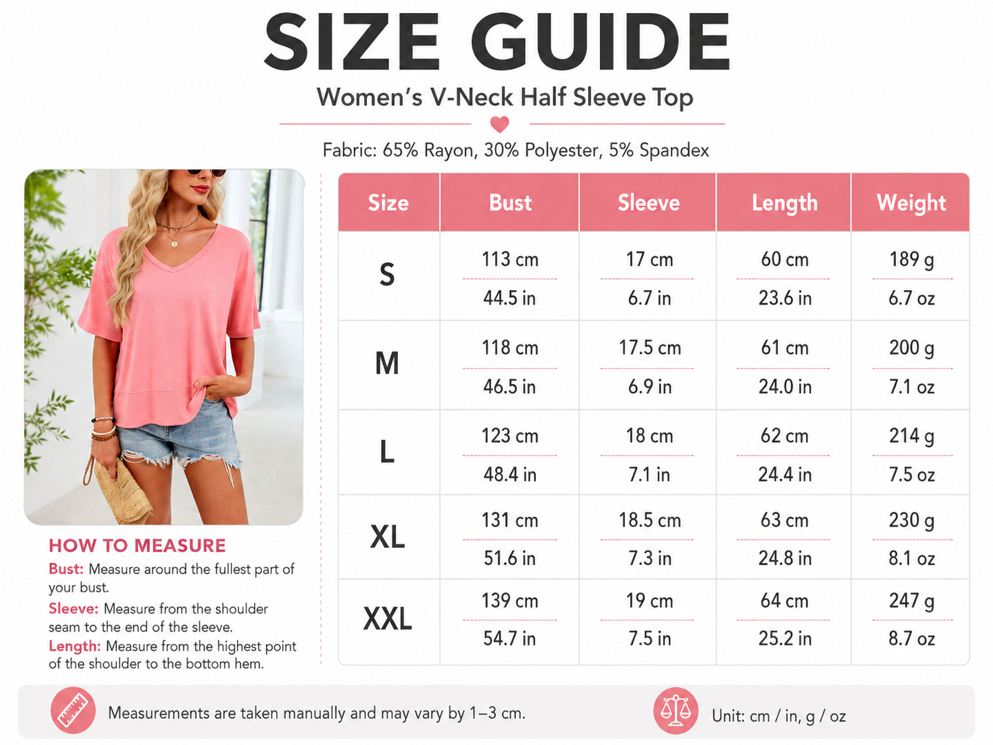Women’s Solid Color V-Neck Half-Sleeve T-Shirt with Contrast Hem Detail