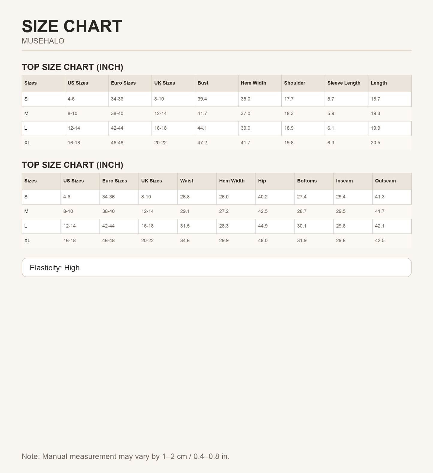Light Pink Loose Tee Pants Set size chart