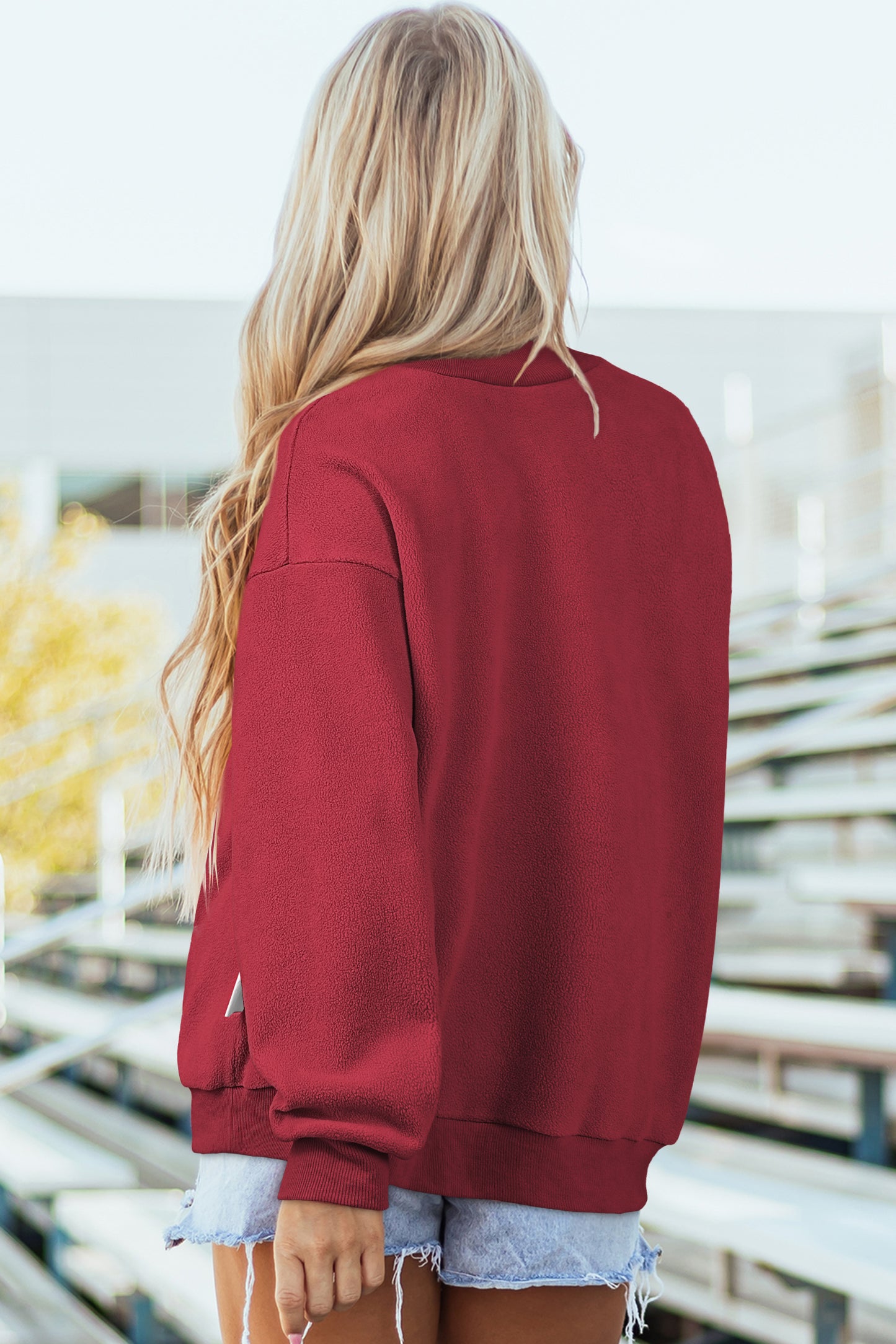 Dark Blue Oversize Drop Shoulder Reversible Mock Neck Sweatshirt