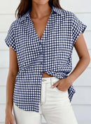 Women's Plaid Short Sleeve Button-Down Shirt – Relaxed Casual Blouse product photo 1