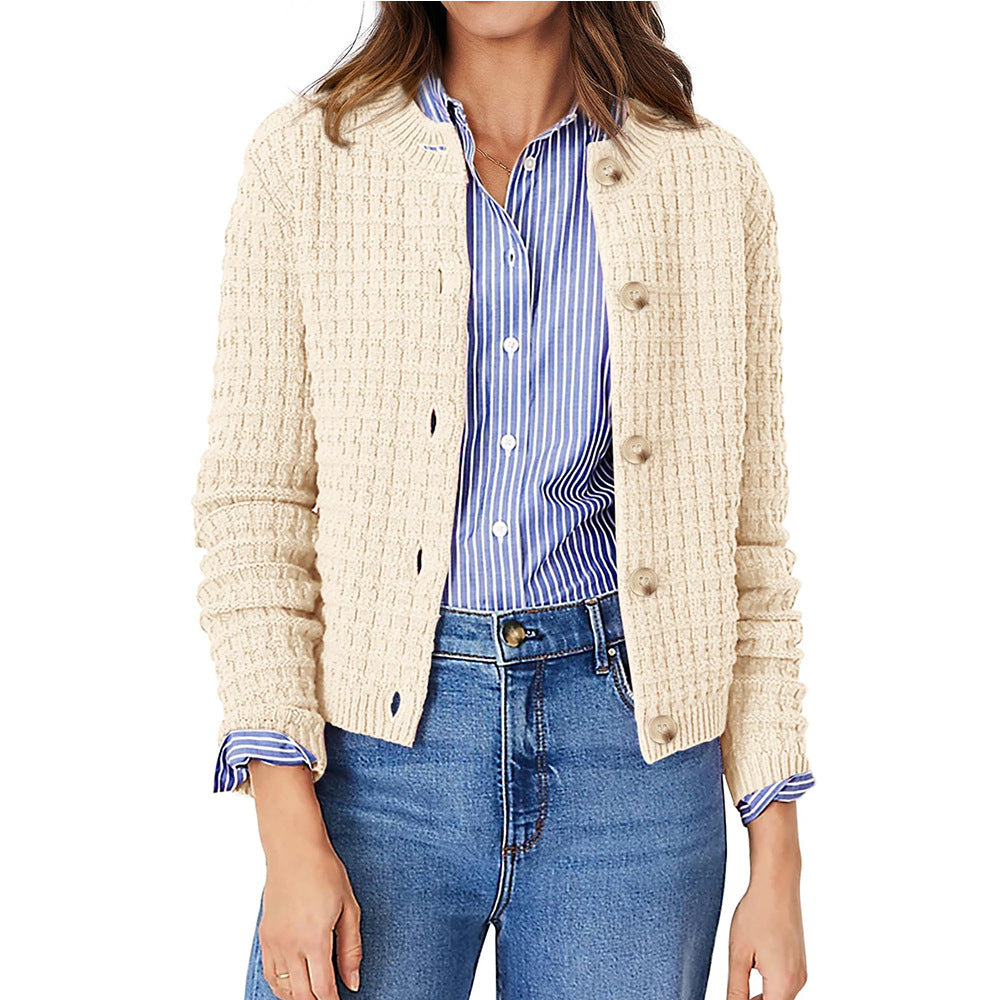 Women's apricot textured knit cardigan