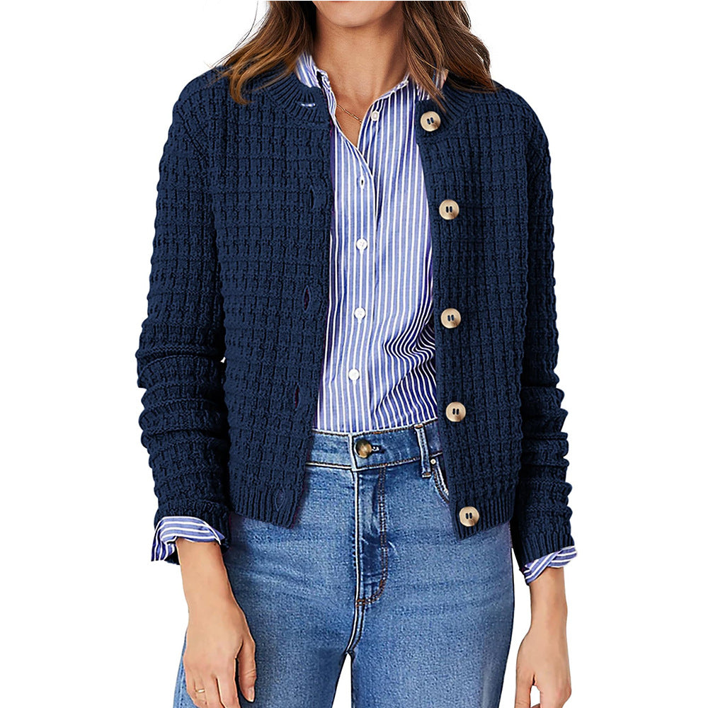 Women's navy textured knit cardigan