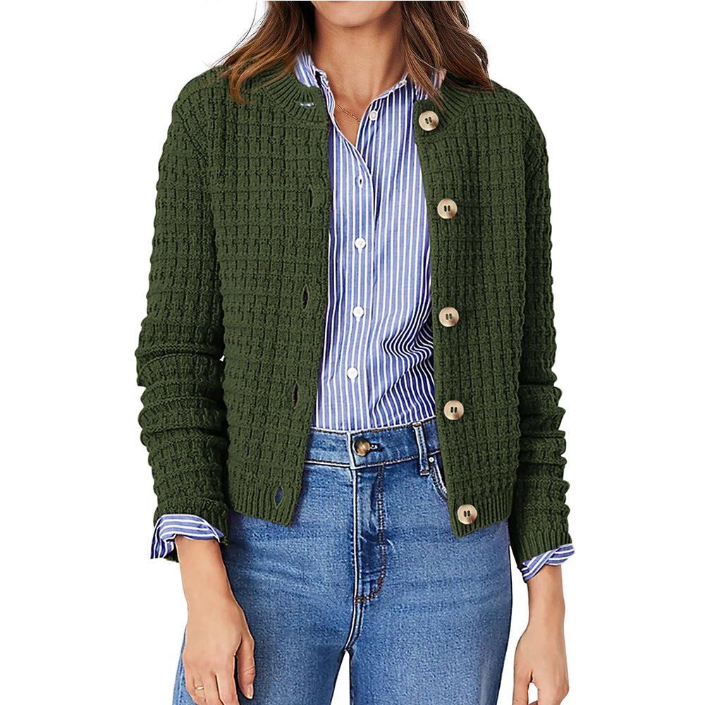 Women's olive green textured knit cardigan