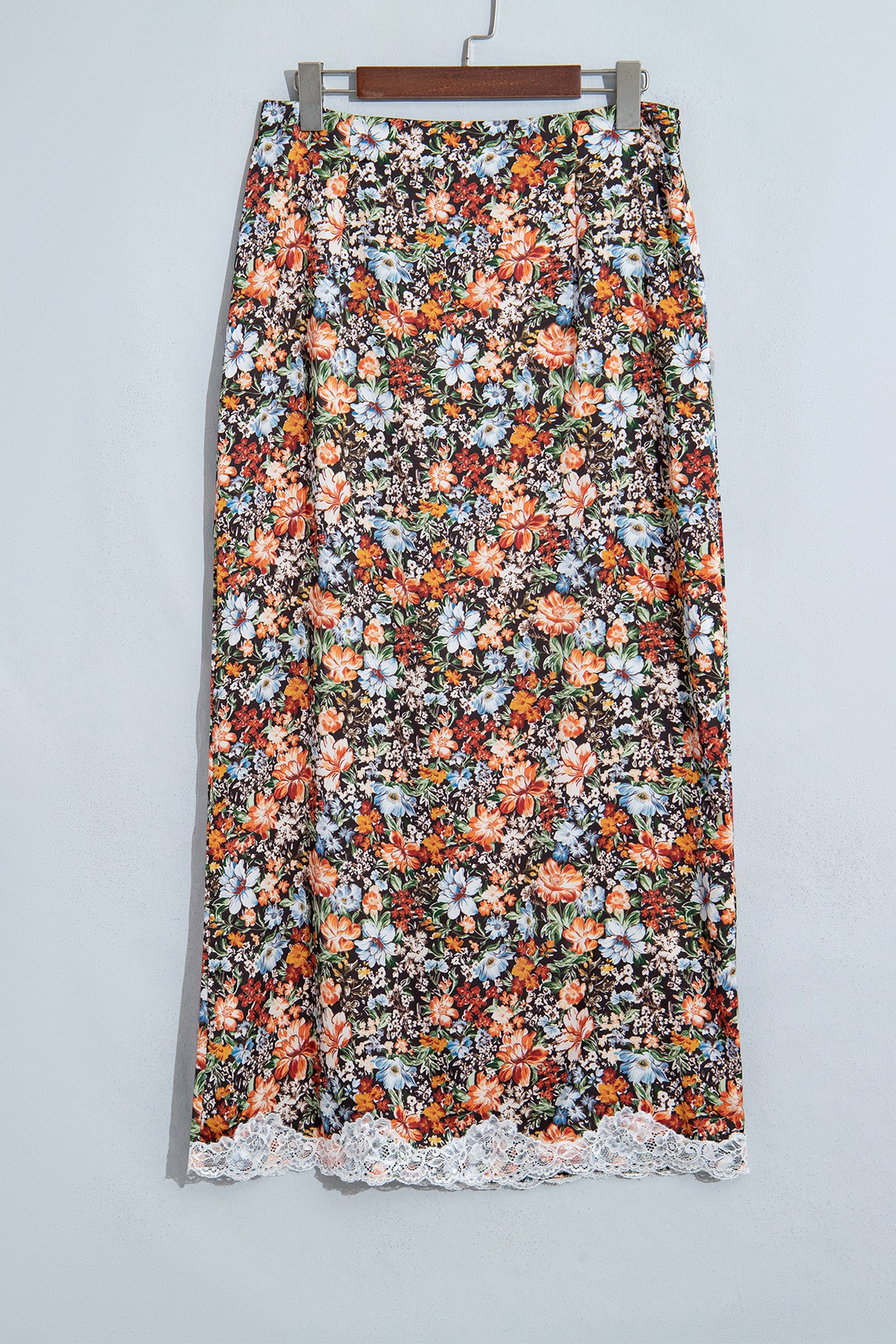 Khaki Cheetah Print Trim Split Long Western Skirt