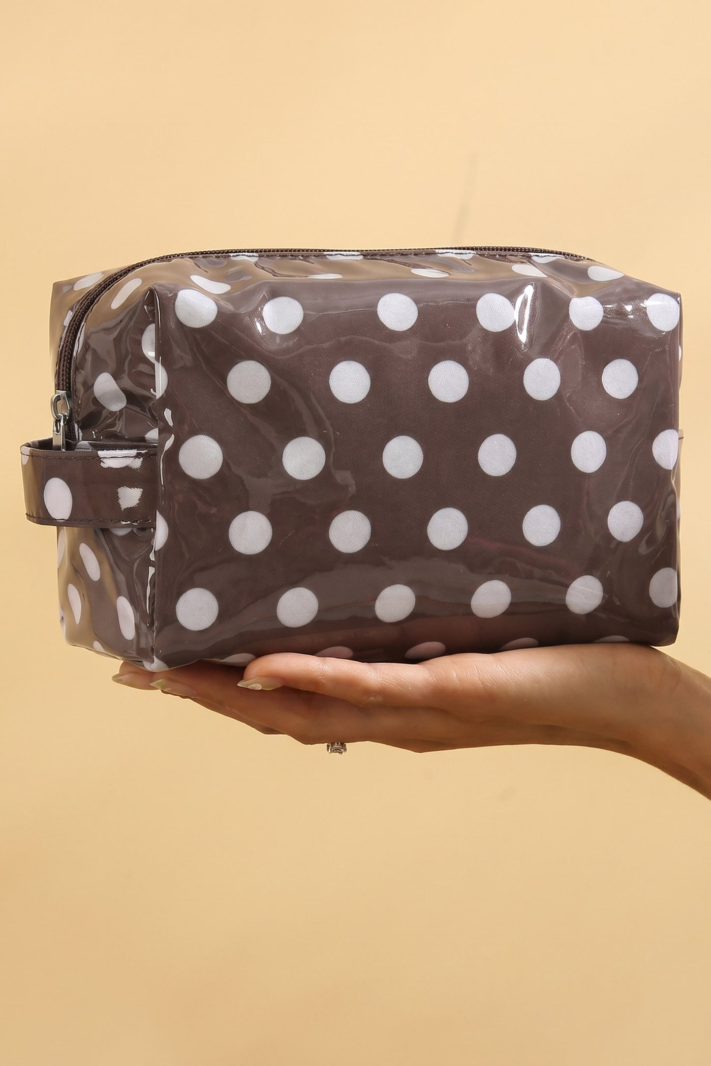 Light Pink Durable PVC Polka Dot Makeup Bag