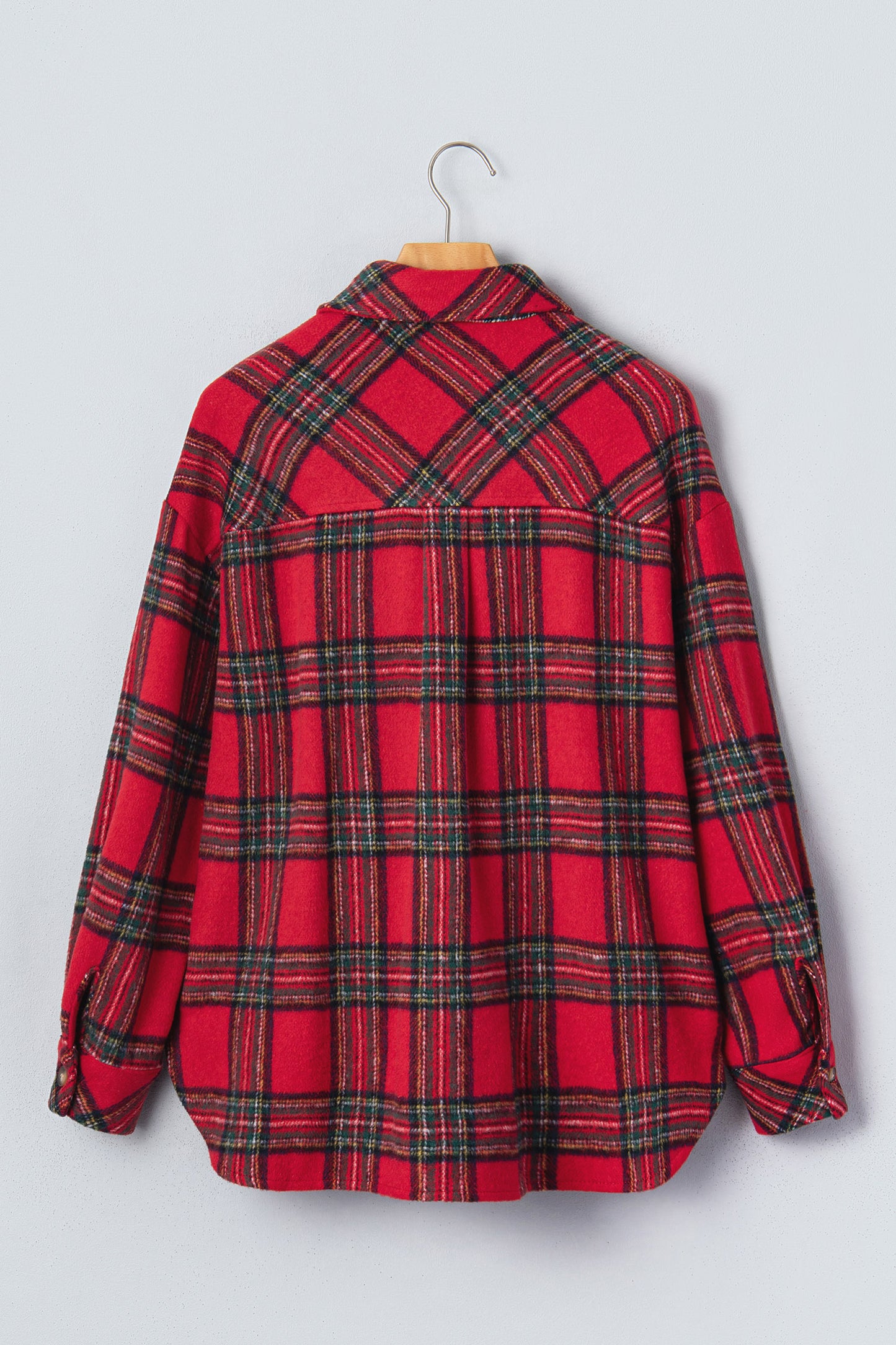 Red Plaid Button Front Shacket Outerwear
