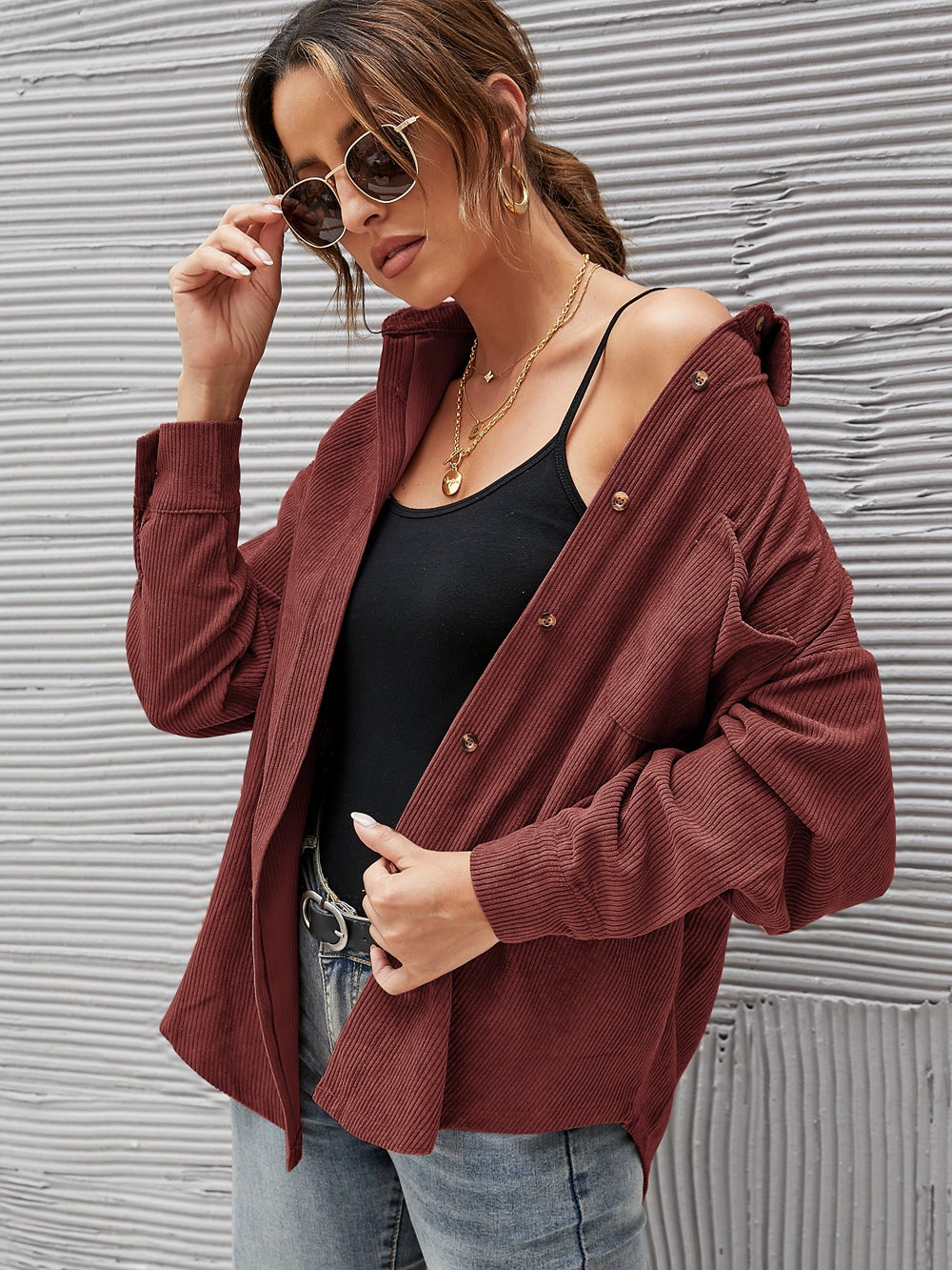 Women's Oversized Corduroy Shirt Jacket – Long Sleeve Button-Down Shacket product photo 2