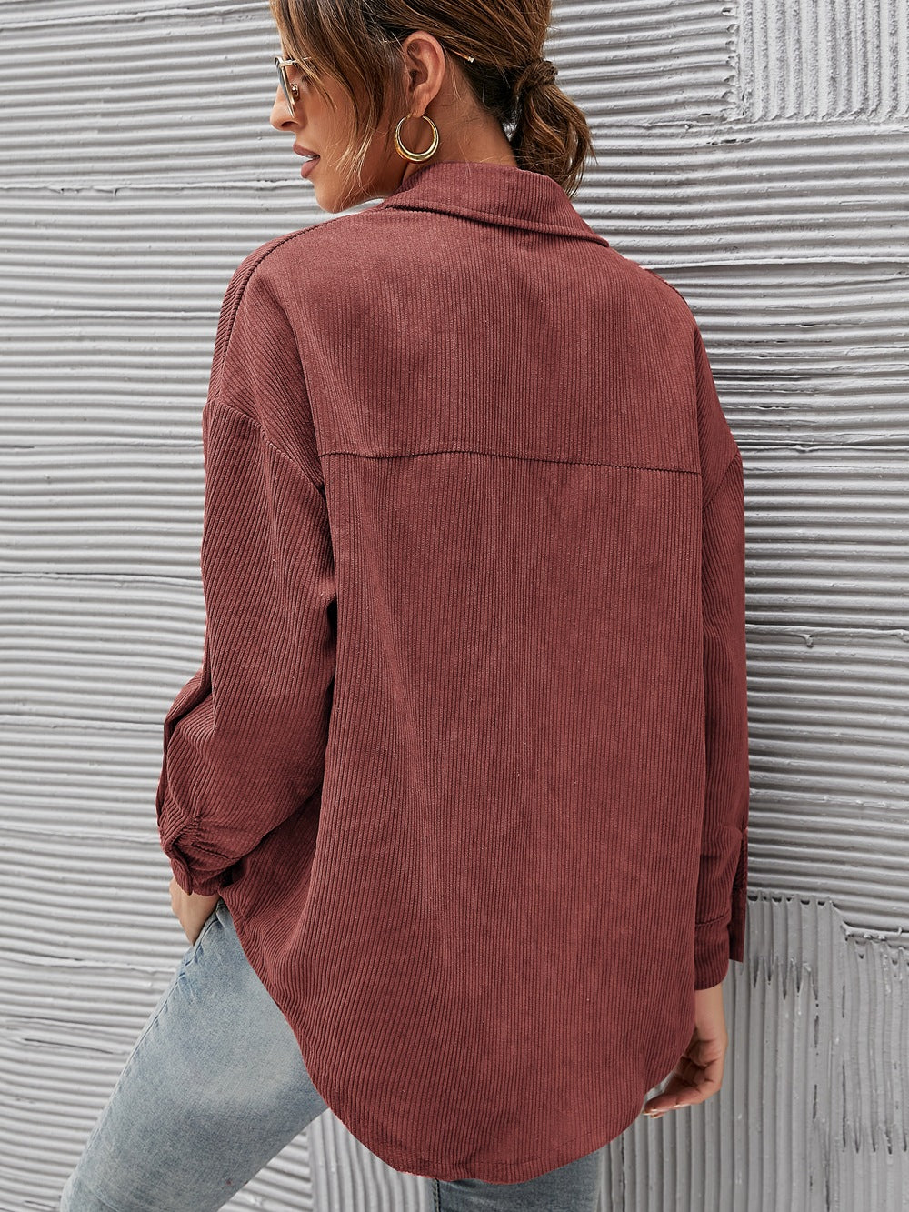Women's Oversized Corduroy Shirt Jacket – Long Sleeve Button-Down Shacket product photo 3