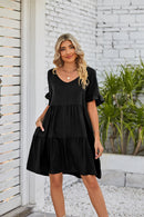 Women's Tiered V-Neck Dress – Ruffle Sleeve Casual Swing Dress image 1
