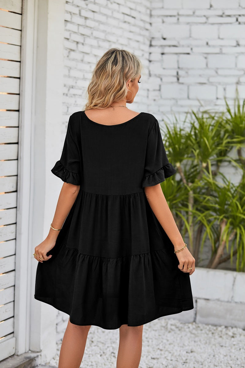 Women's Tiered V-Neck Dress – Ruffle Sleeve Casual Swing Dress image 4
