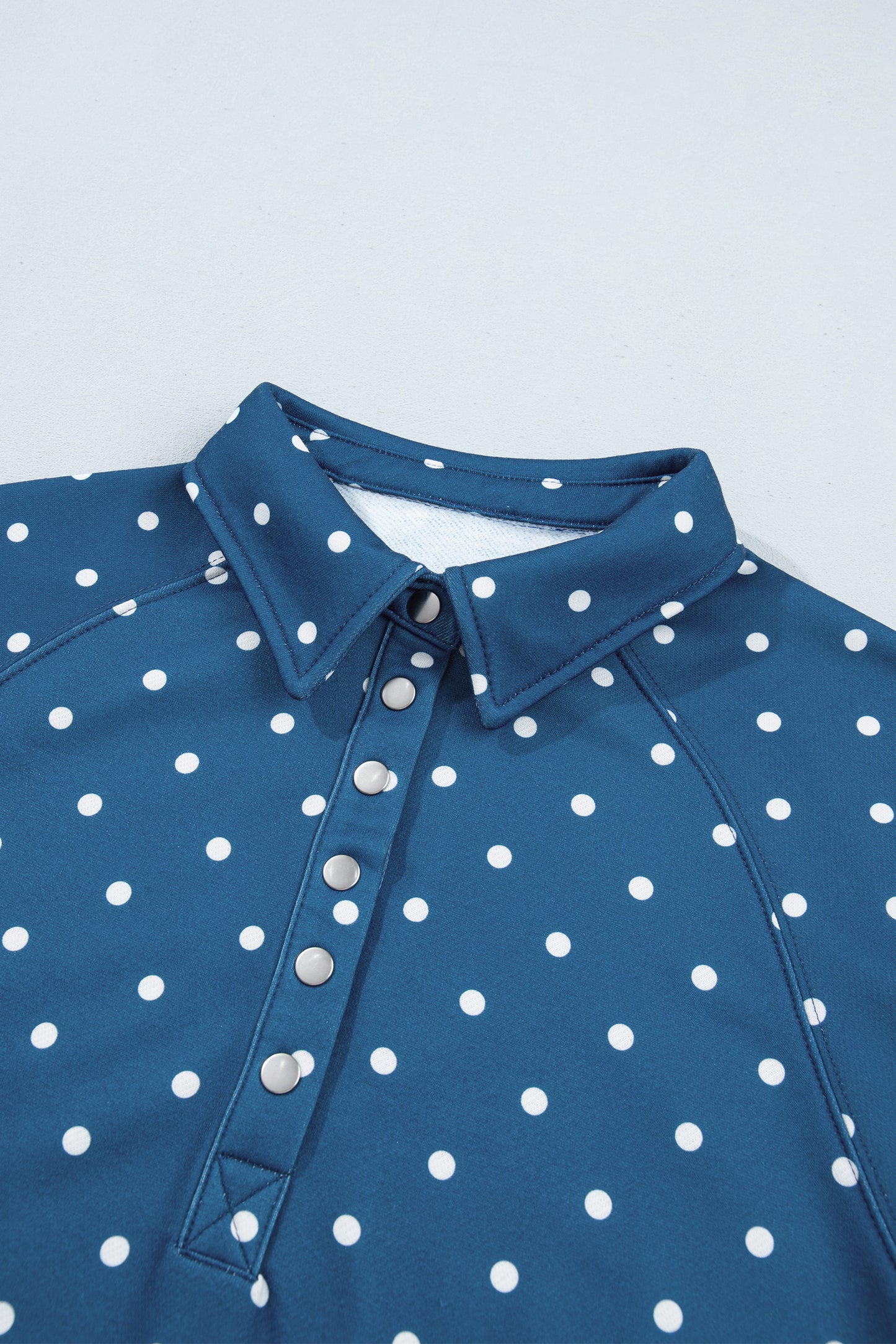 Brown Polka Dot Print Metal Button Collar Casual Pullover Sweatshirt
