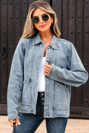Myosotis Scallop Trim Collar Patched Pocket Button Up Mineral Washed Denim Jacket