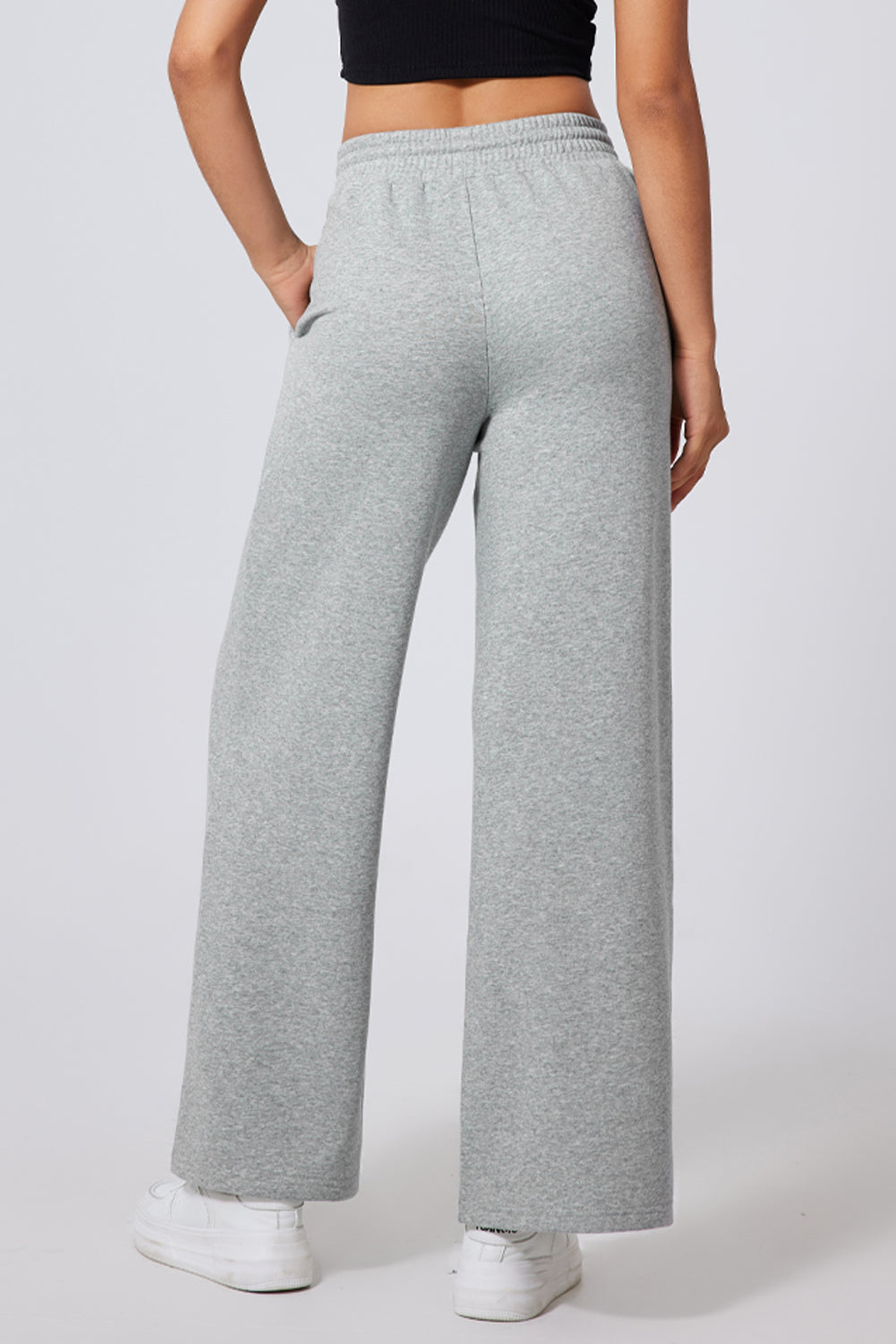 Black Seamed Drawstring High Waist Wide Leg Sweatpants