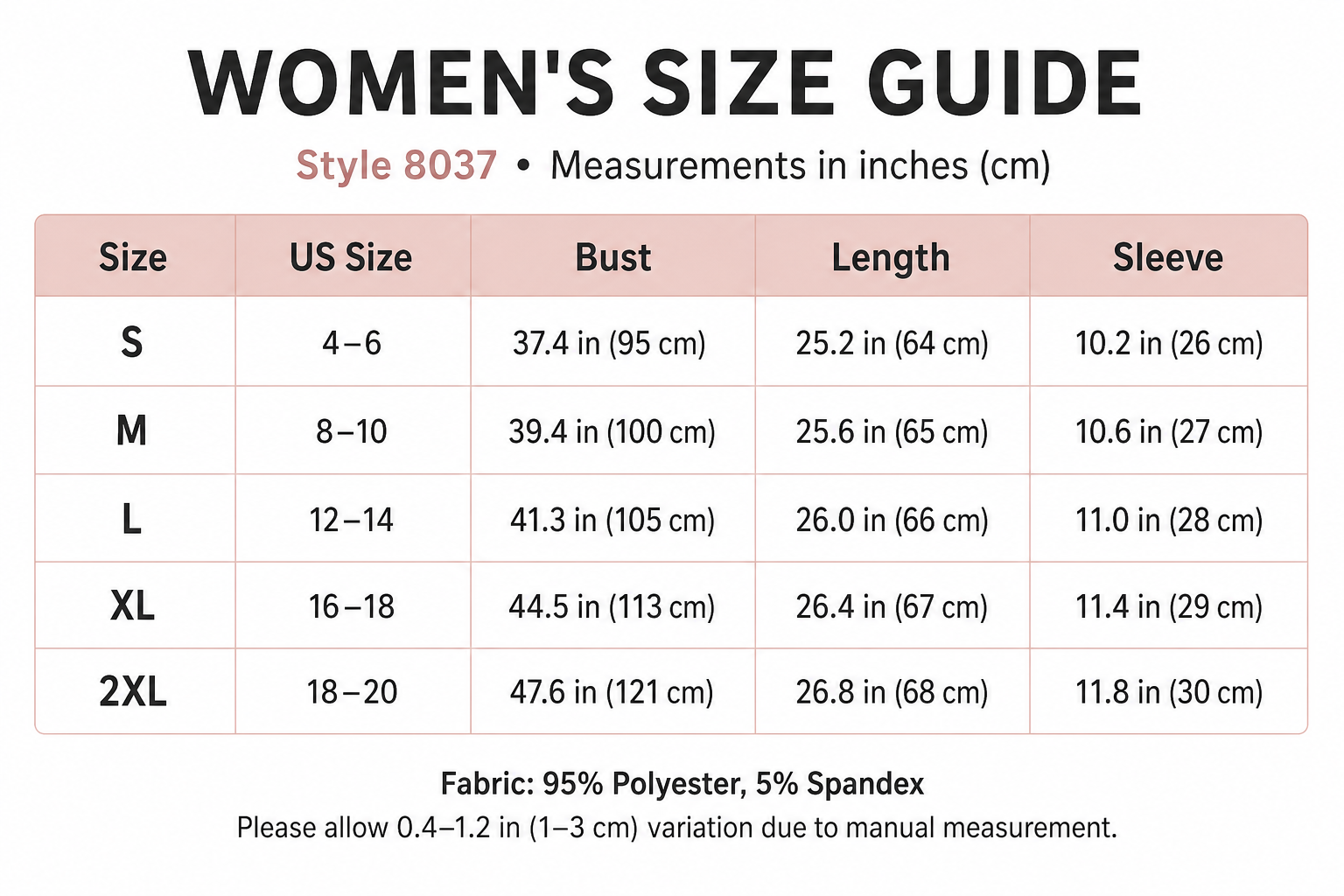 Style 8037 women's US size guide