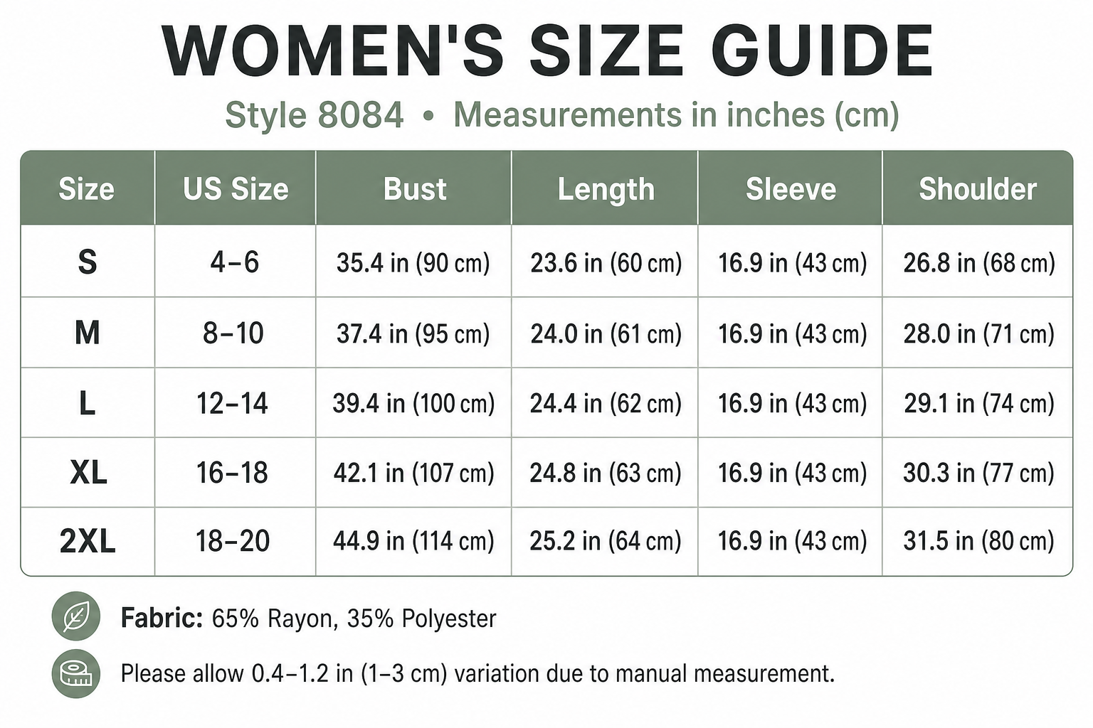 Style 8084 women's US size guide