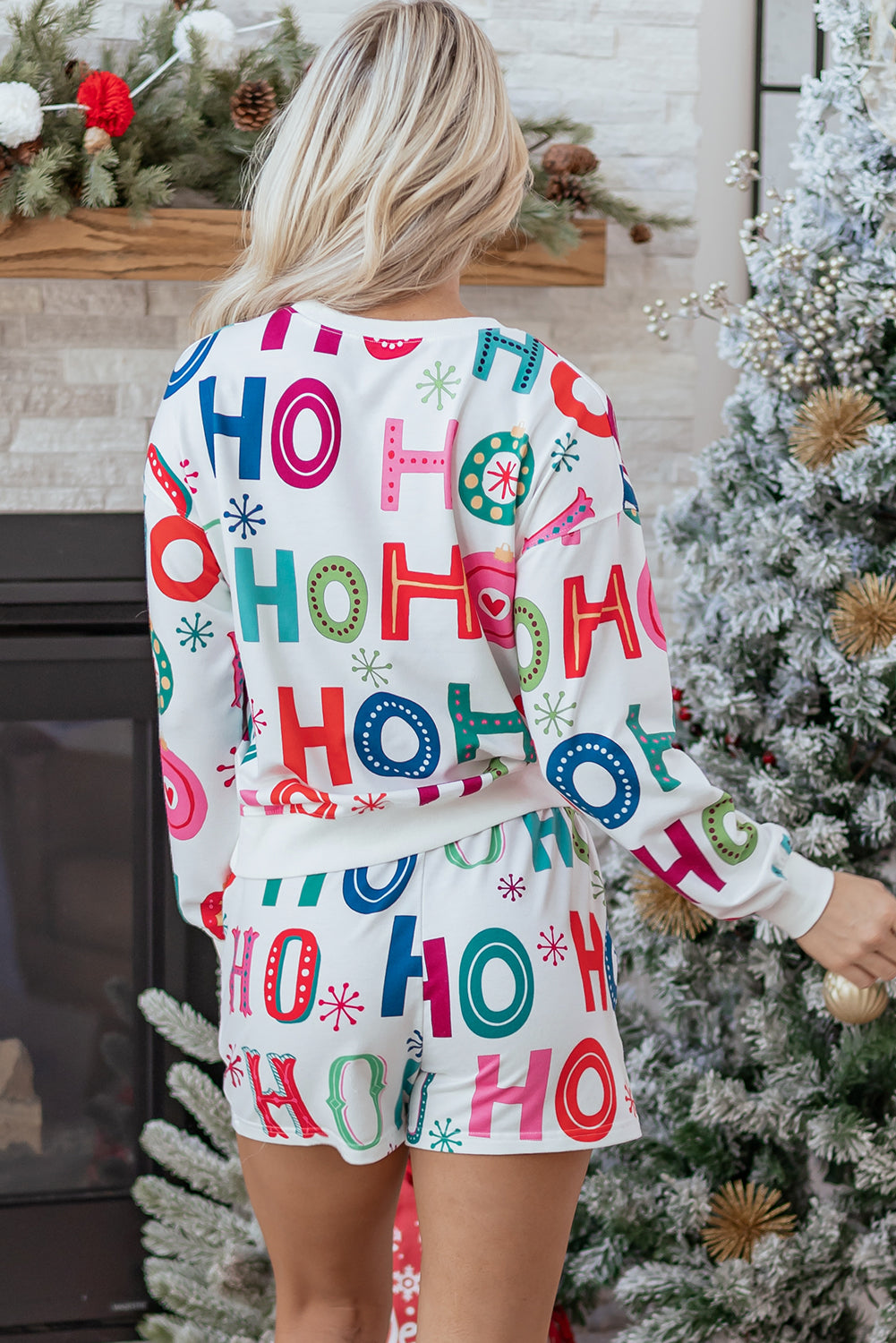 Red Ho Ho Ho Christmas Fashion Print 2pcs Lounge Short Set