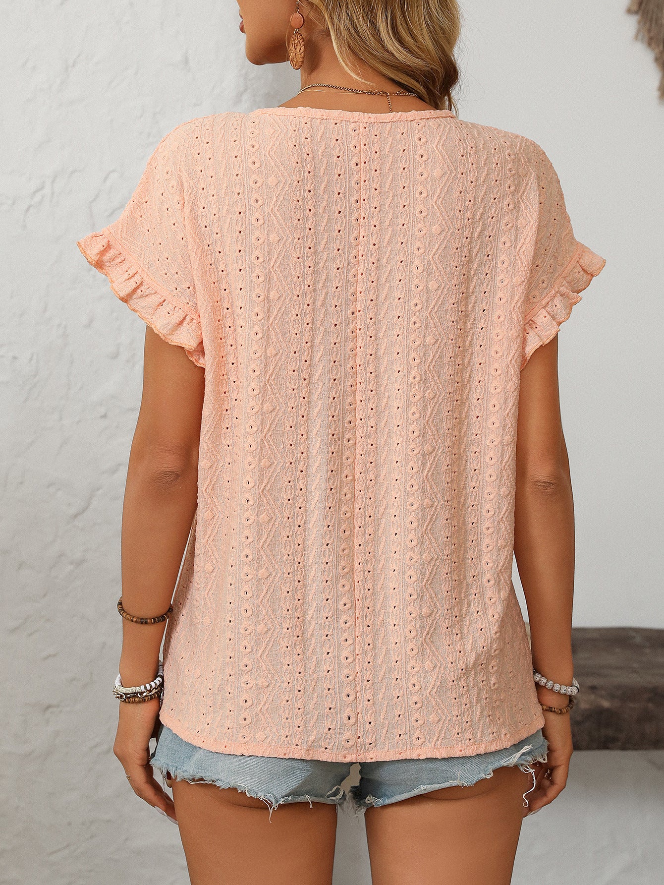 Women's Flutter Sleeve Textured Top – Loose Fit Summer Blouse image 2