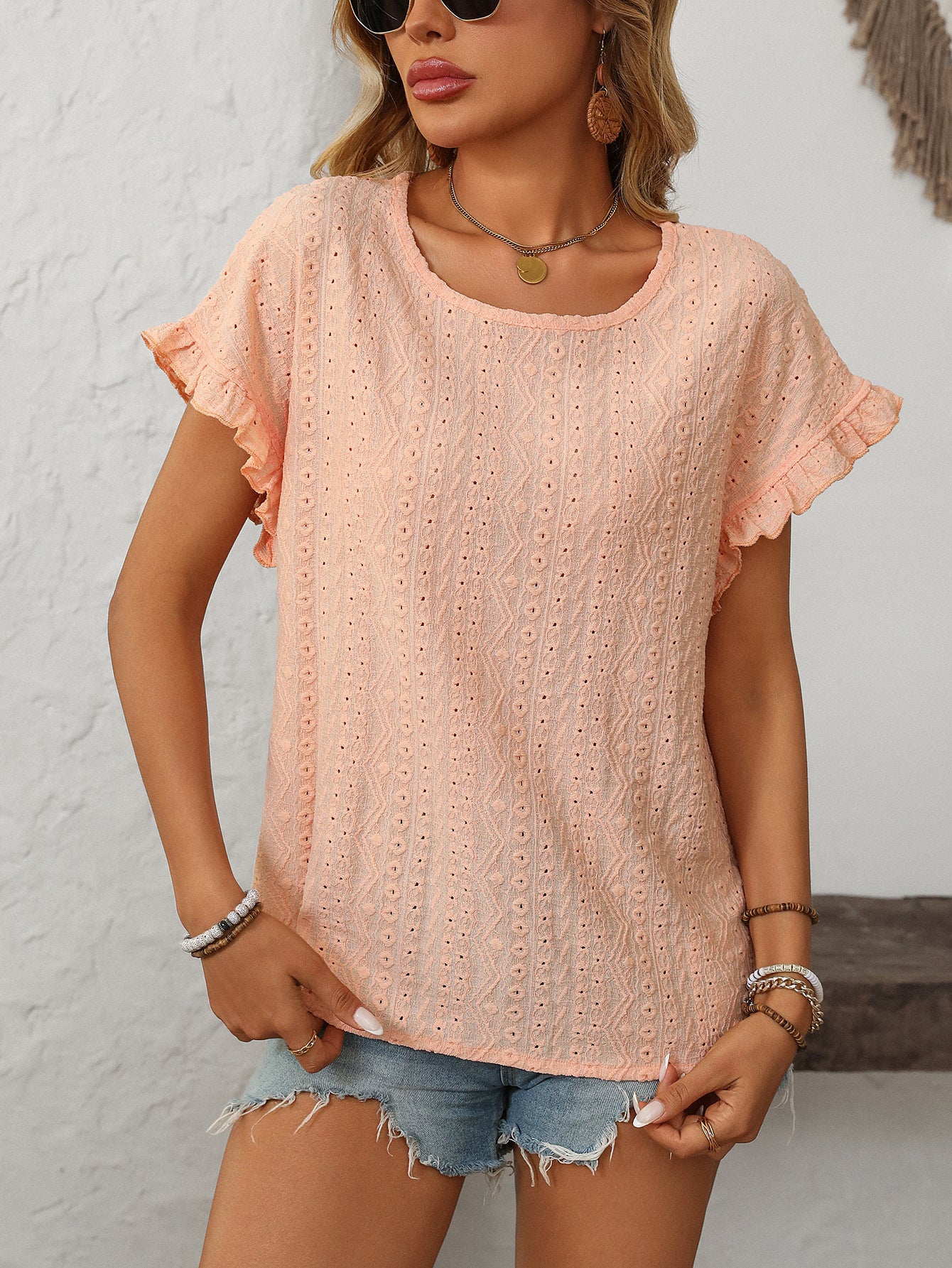 Women's Flutter Sleeve Textured Top – Loose Fit Summer Blouse image 3