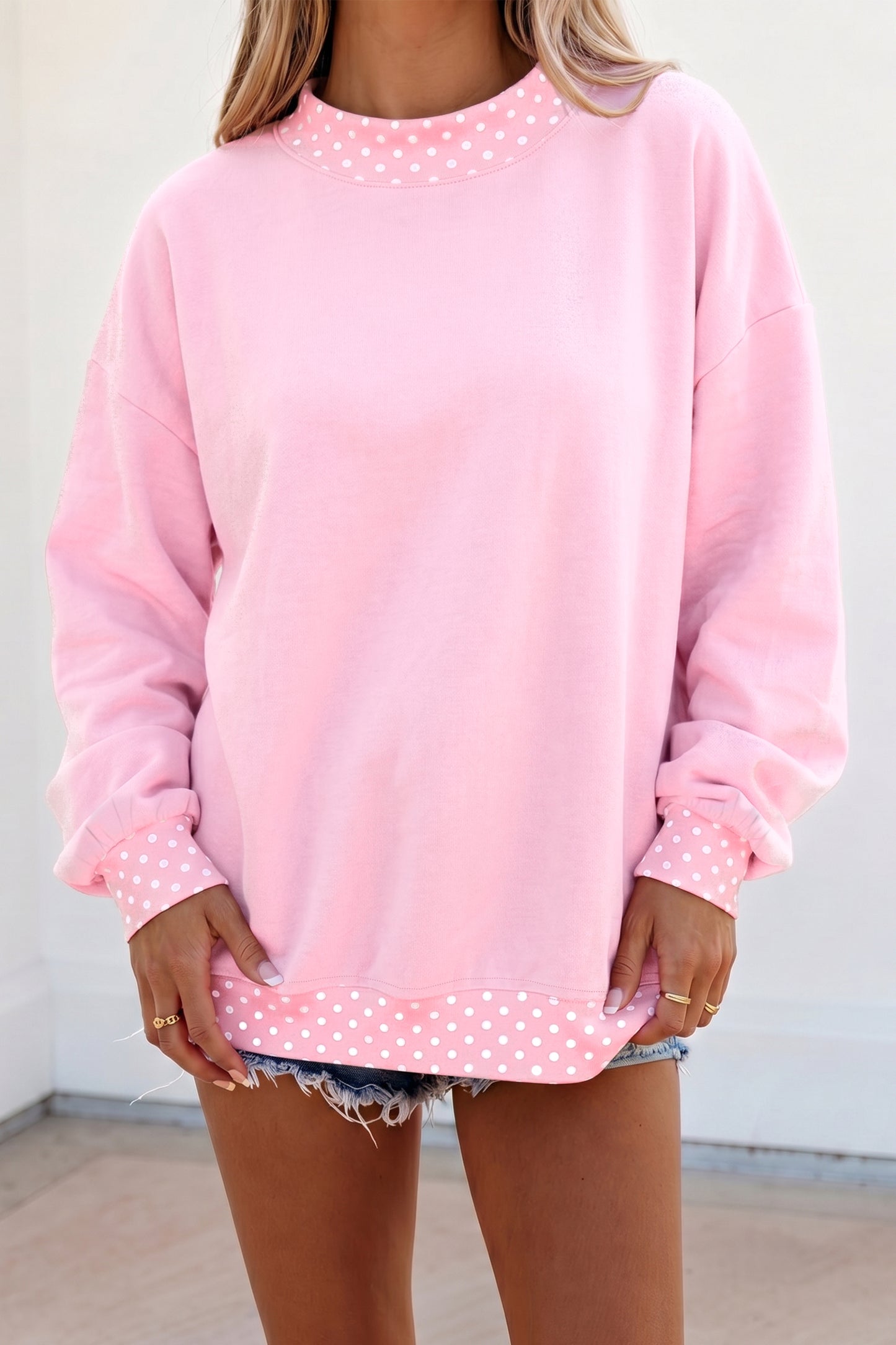 Orange Colorblock Polka Dot Contrast Trim Oversized Sweatshirt