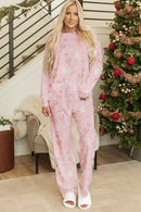 Pink Christmas Tree Nutcracker Print 2pcs Lounge Pant Set