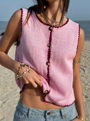 Women's Contrast Trim Knit Tank Top – Y2K Sleeveless Sweater Vest product photo 1