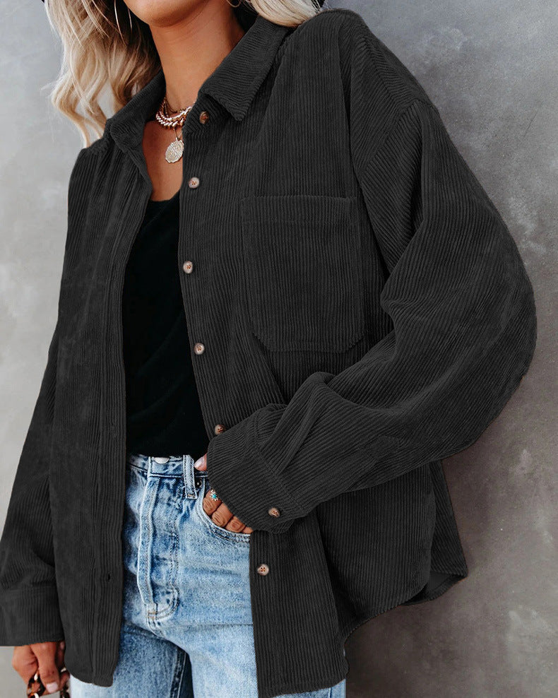 Women's Oversized Corduroy Shirt Jacket – Long Sleeve Button-Down Shacket