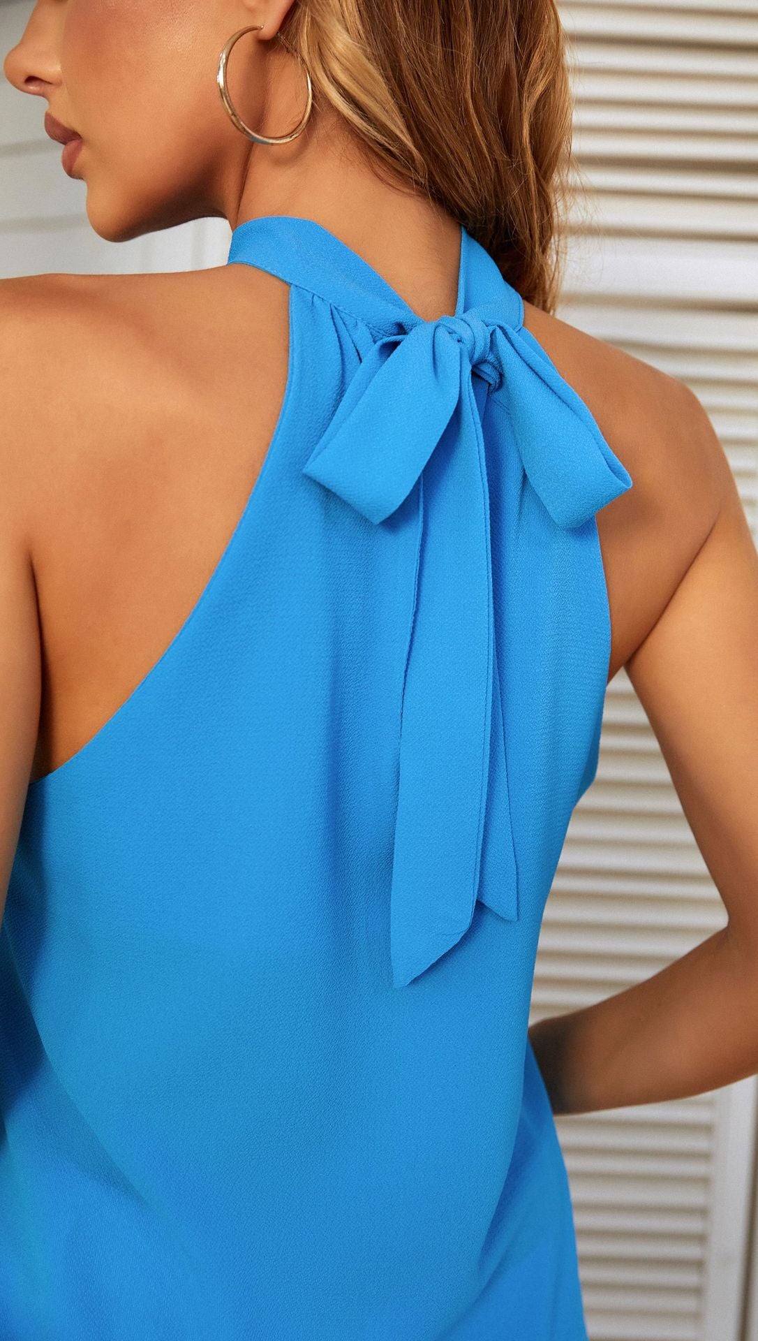 Women's Halter Neck Chiffon Top – Tie-Back Sleeveless Flowy  Sexy Keyhole Tops, Brunch Dinner, Elegant Fancy Clothes Outfits