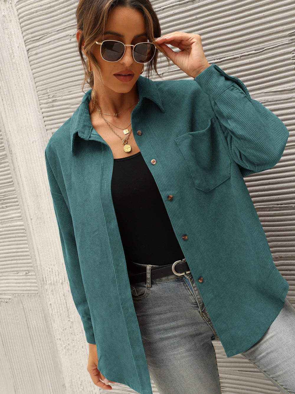 Women's Oversized Corduroy Shirt Jacket – Long Sleeve Button-Down Shacket