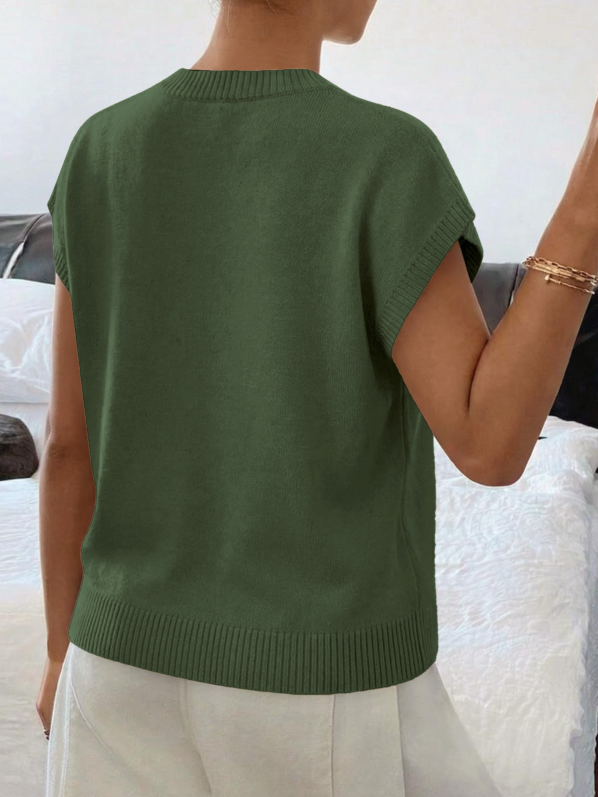 Women's Short Sleeve Business Casual Sweater | 3D Floral, Pullover, Tank Tops, Knit Vest,Work Top