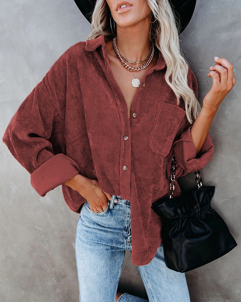 Women's Oversized Corduroy Shirt Jacket – Long Sleeve Button-Down Shacket