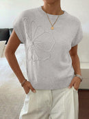 Women's Short Sleeve Business Casual Sweater | 3D Floral, Pullover, Tank Tops, Knit Vest,Work Top