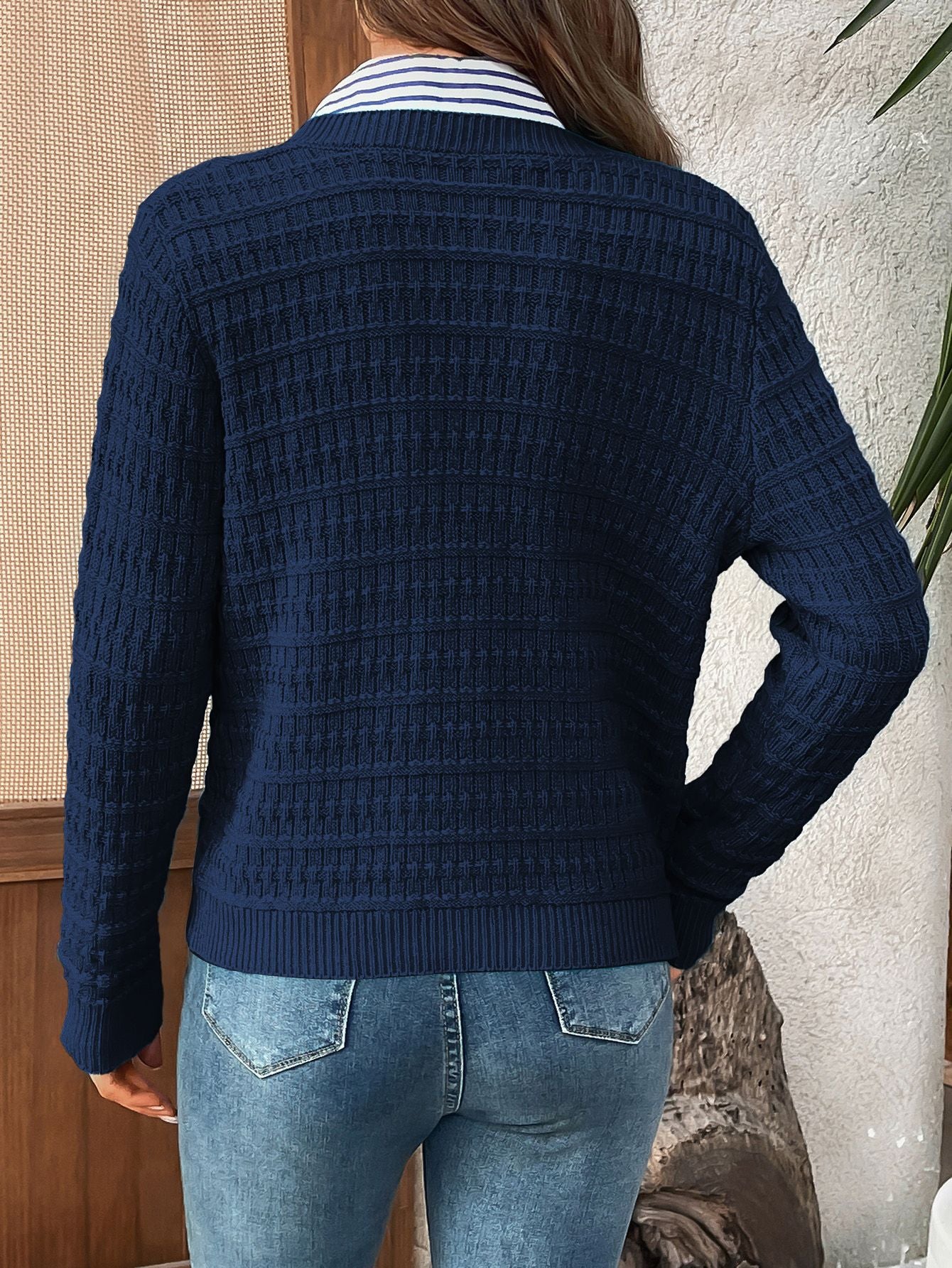 Women's Textured Button-Front Knit Cardigan – Crew Neck Long Sleeve Sweater Jacket