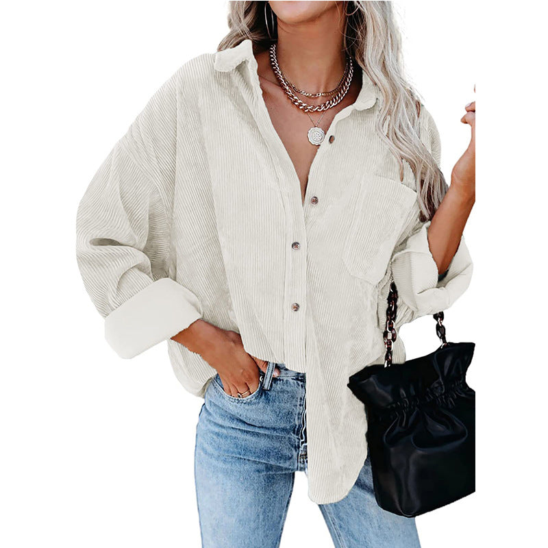 Women's Oversized Corduroy Shirt Jacket – Long Sleeve Button-Down Shacket