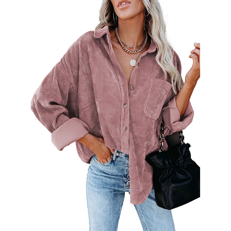 Women's Oversized Corduroy Shirt Jacket – Long Sleeve Button-Down Shacket
