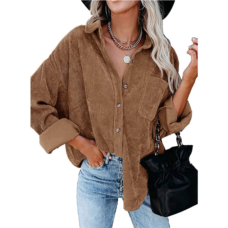 Women's Oversized Corduroy Shirt Jacket – Long Sleeve Button-Down Shacket