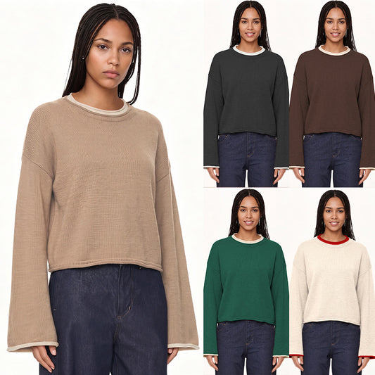 Women’s Casual Loose-Fit Crew Neck Pullover Knit Sweater