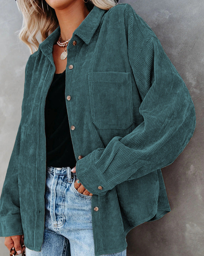Women's Oversized Corduroy Shirt Jacket – Long Sleeve Button-Down Shacket