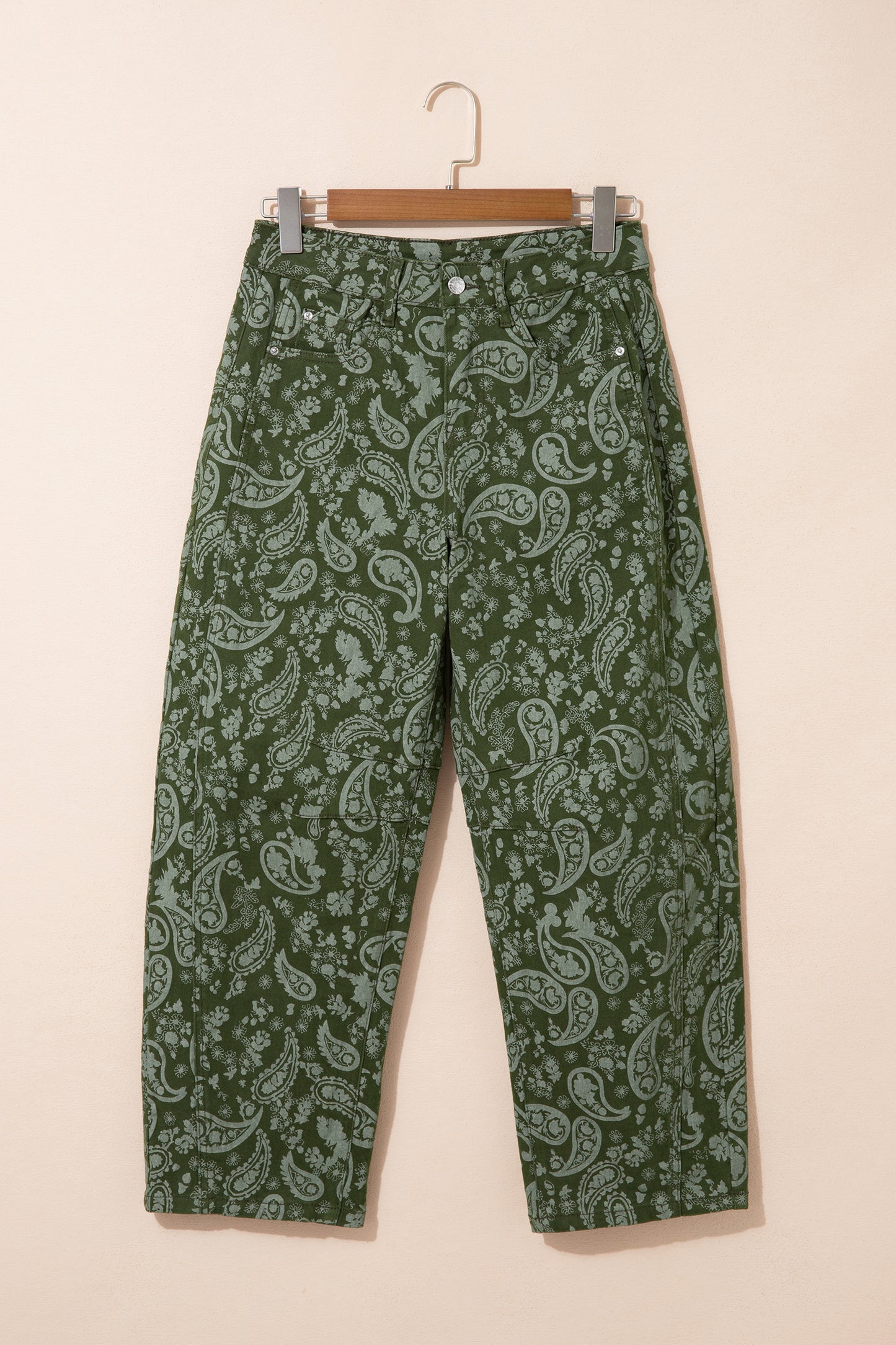 Green Paisley Print Harem Denim Pants