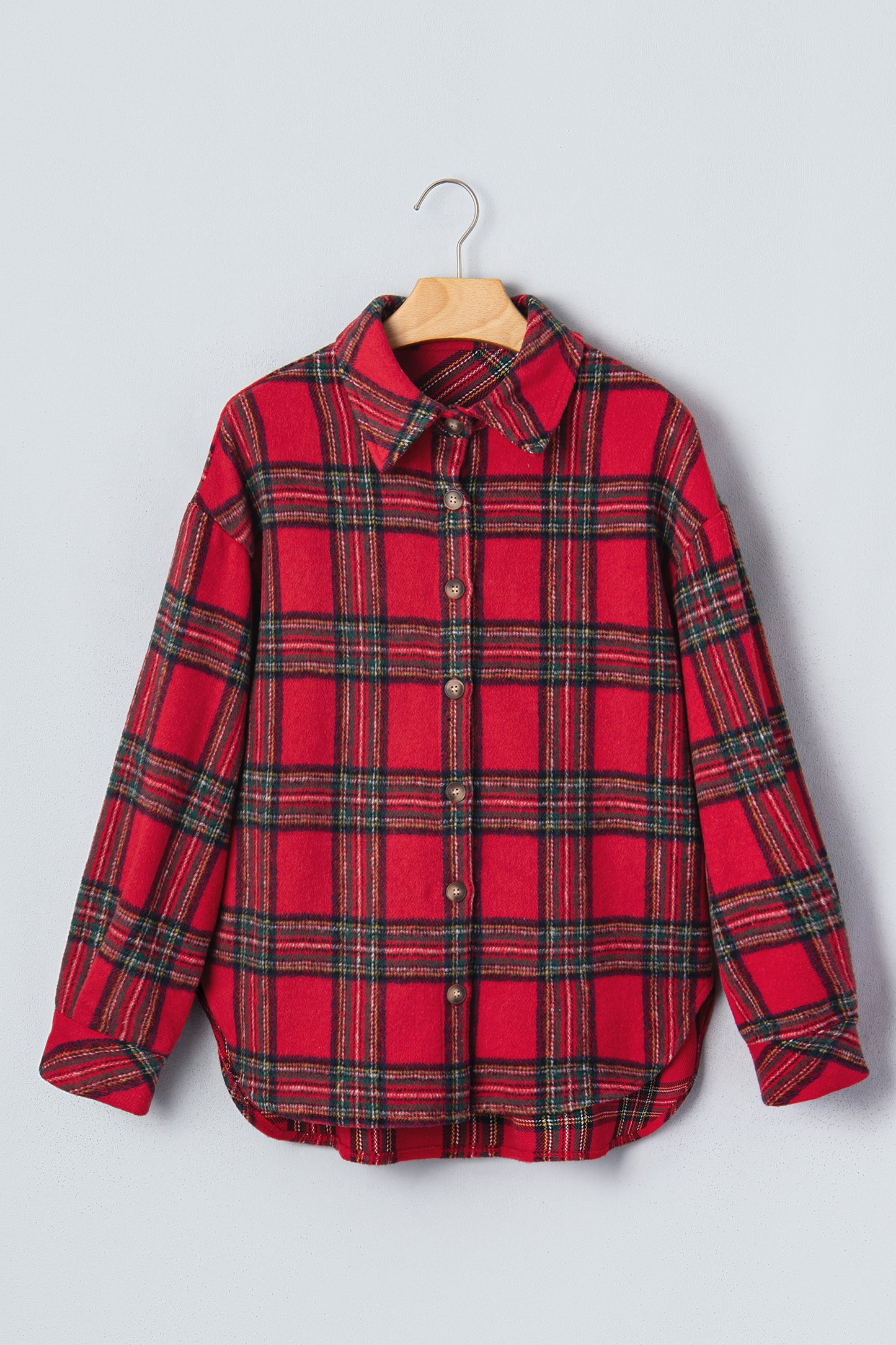 Red Plaid Button Front Shacket Outerwear