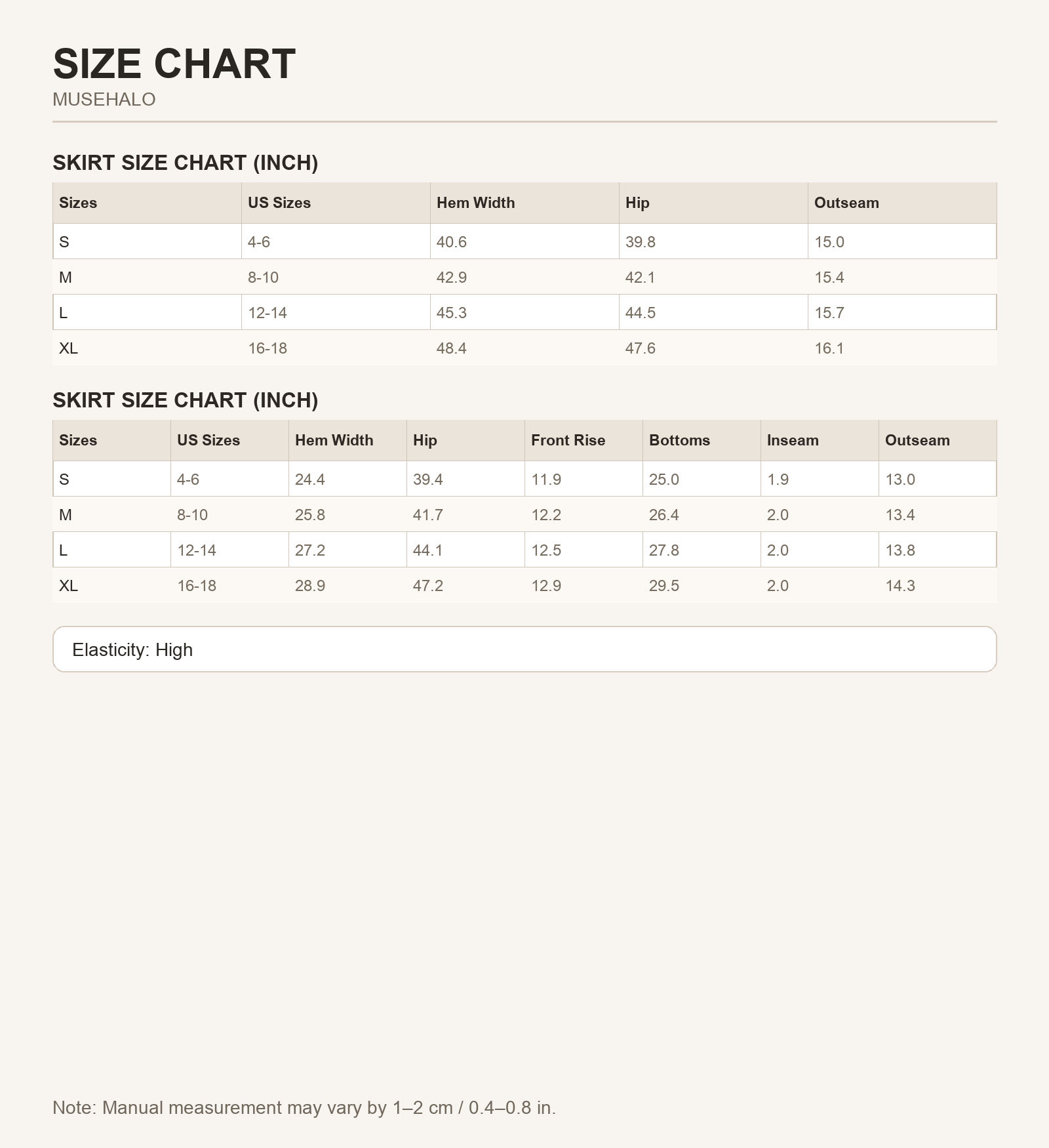 Black Polka Dot Mini Skort size chart