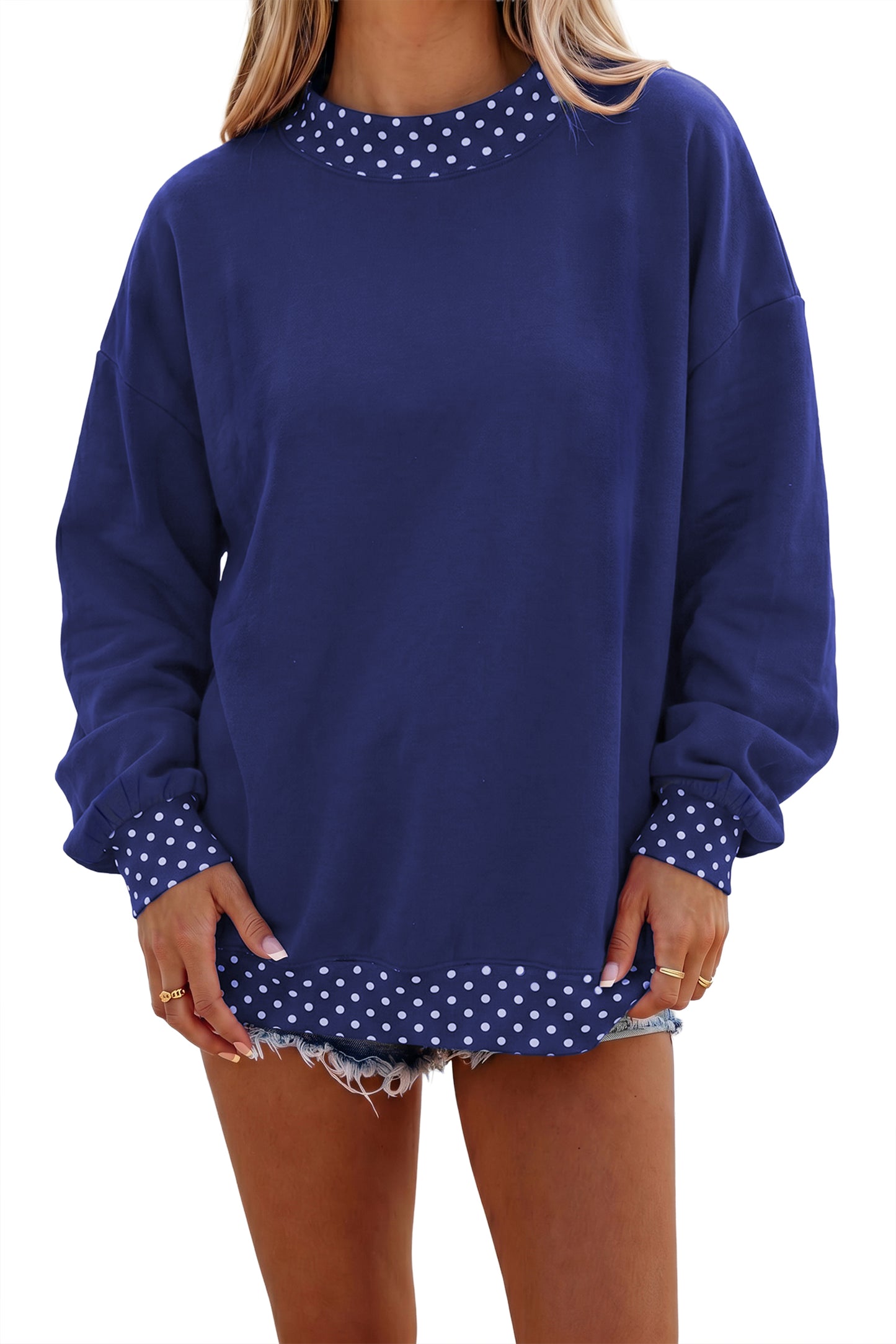 Orange Colorblock Polka Dot Contrast Trim Oversized Sweatshirt