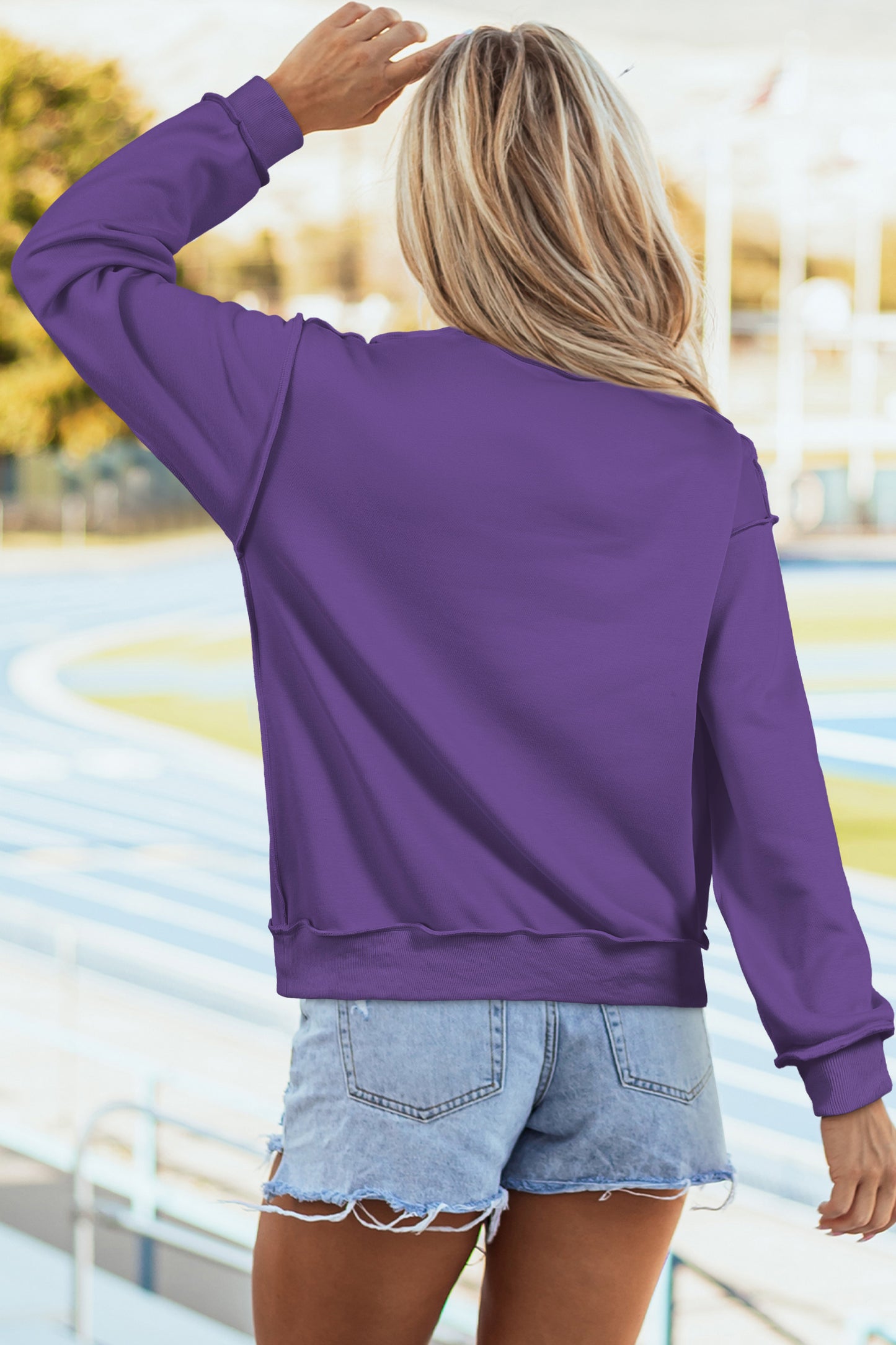 Dark Blue Oversize Drop Shoulder Reversible Mock Neck Sweatshirt