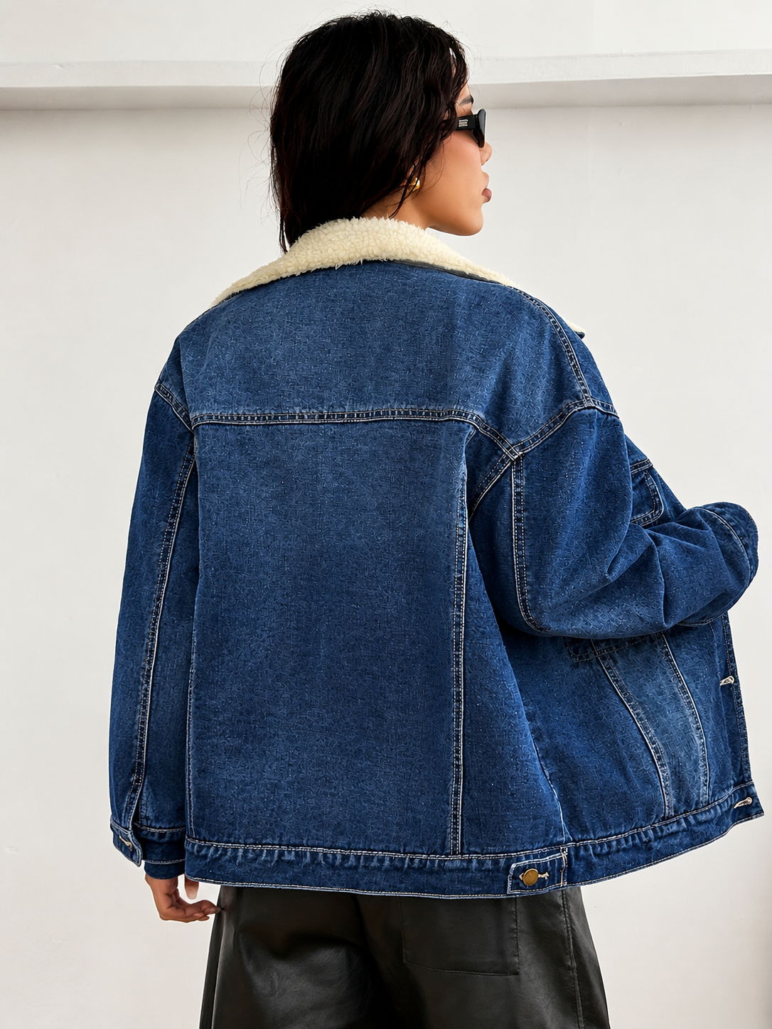 Women's Vintage Cropped Denim Padded Jacket – Casual Loose-Fit Long Sleeve Warm Coat